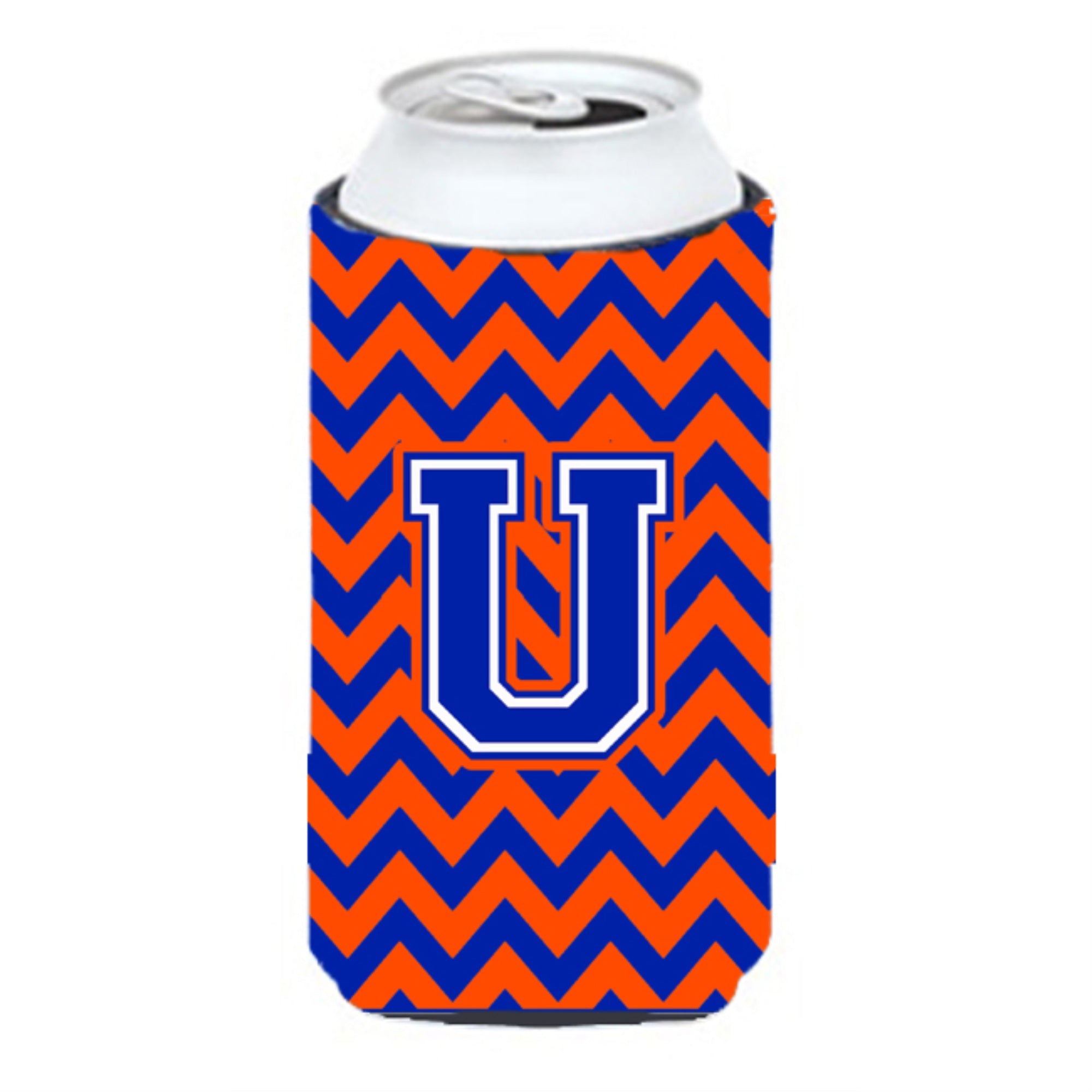 Letter U Chevron Orange And Blue Tall Boy Beverage Insulator Hugger Cj1044-Utbc