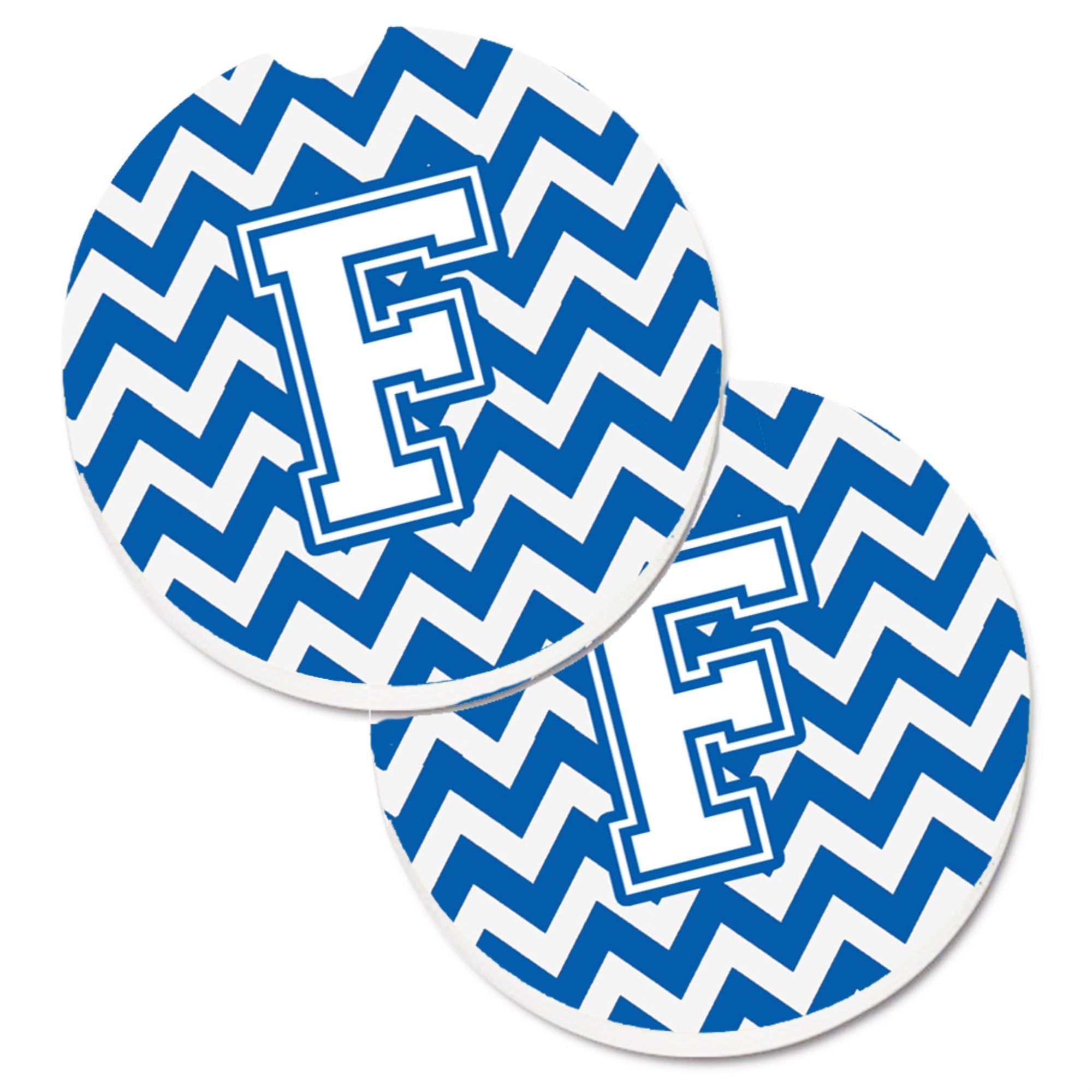 'Caroline'S Treasures Letter F Chevron Blue & White Set Of 2 Cup Holder Car Coasters Cj1045-Fcarc, 2.56, Multicolor''
