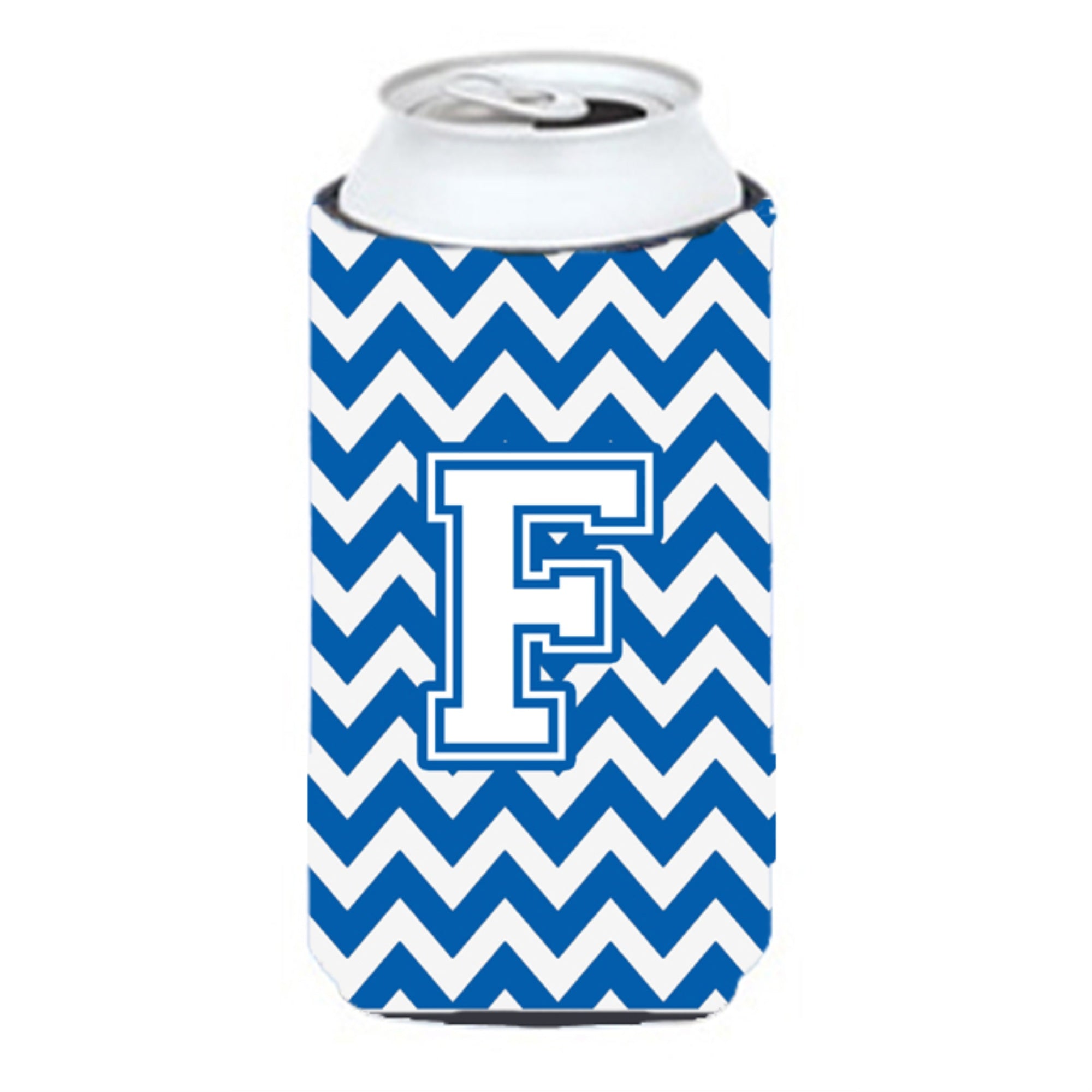 Letter F Chevron Blue And White Tall Boy Beverage Insulator Hugger Cj1045-Ftbc