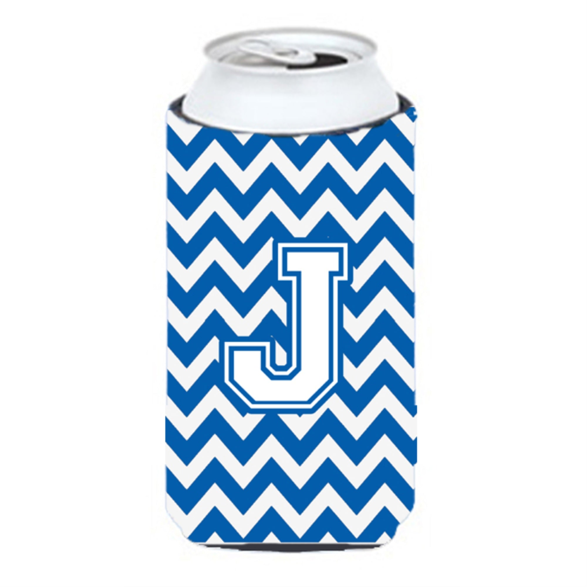 Letter J Chevron Blue And White Tall Boy Beverage Insulator Hugger Cj1045-Jtbc