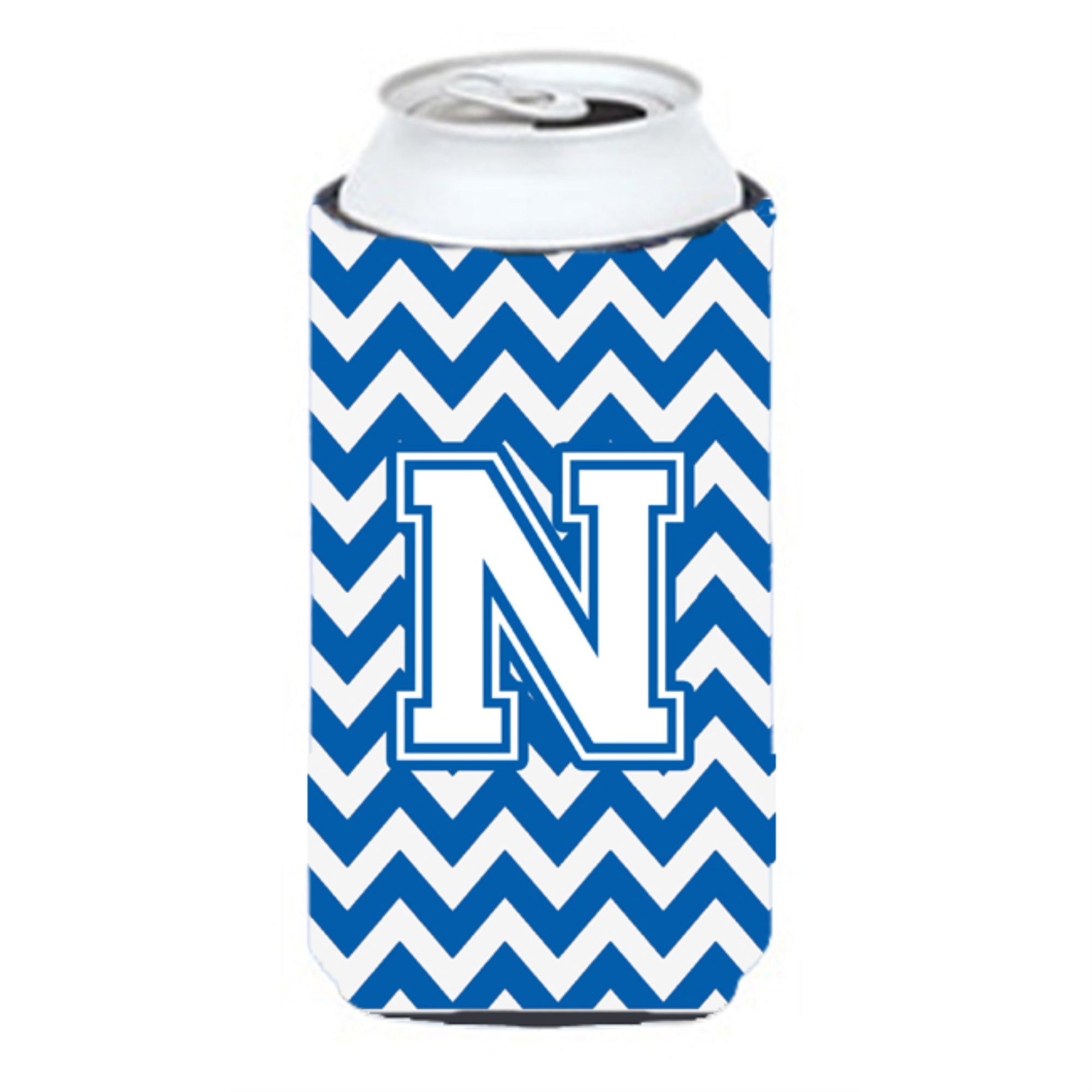 Letter N Chevron Blue And White Tall Boy Beverage Insulator Hugger Cj1045-Ntbc