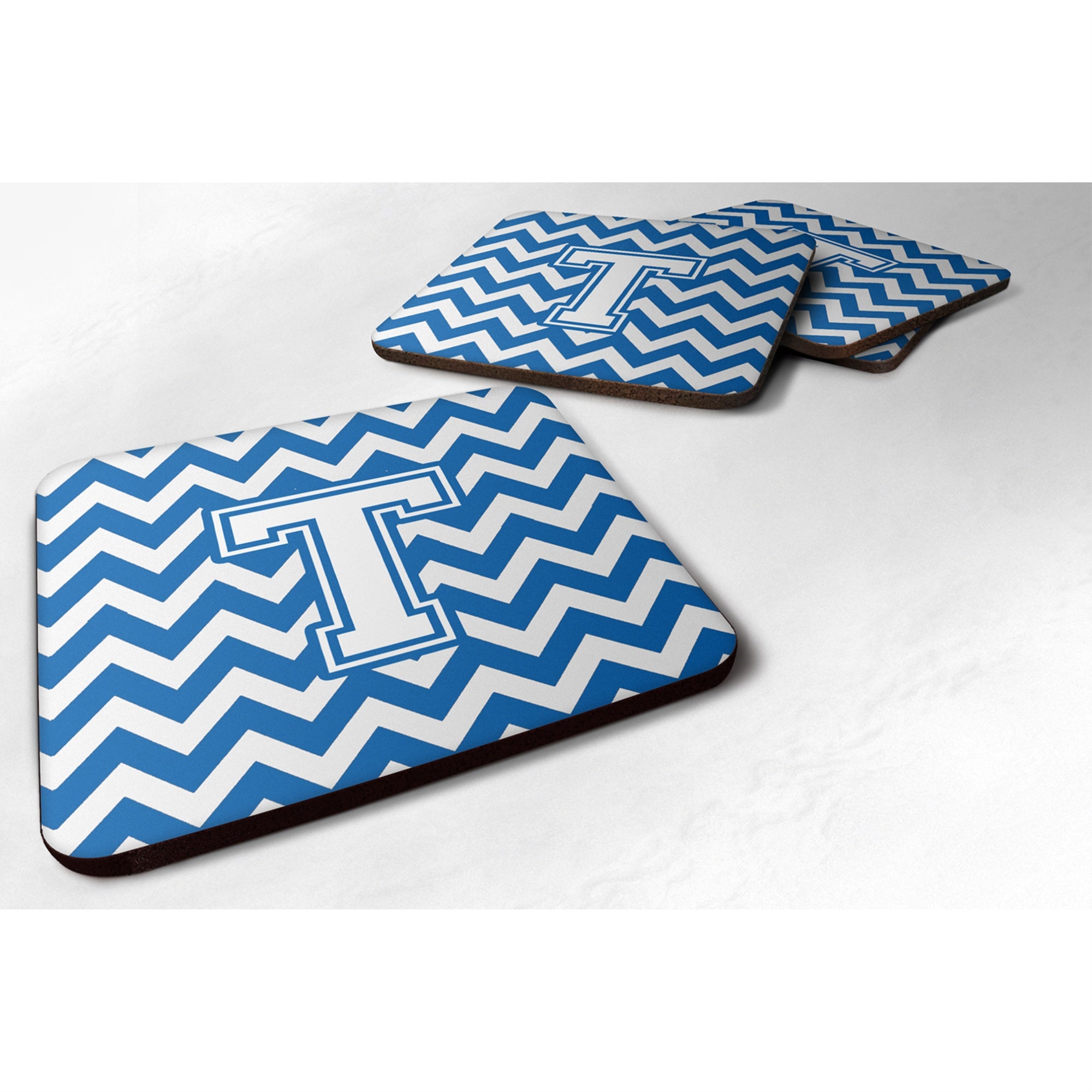 'Caroline'S Treasures Cj1045-Tfc Letter T Chevron Blue And White Foam Coaster (Set Of 4), 3.5'''', Multicolor''
