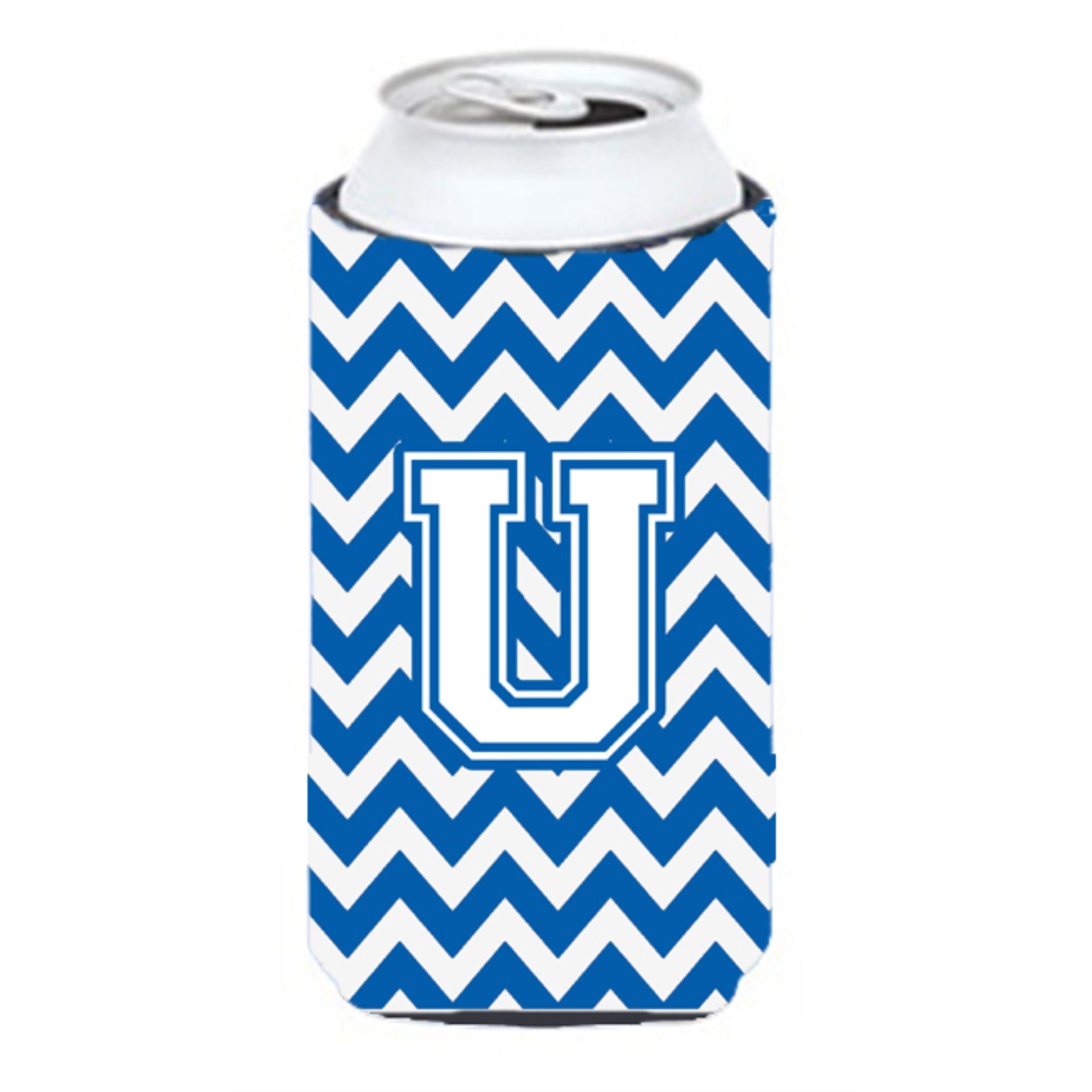 Letter U Chevron Blue And White Tall Boy Beverage Insulator Hugger Cj1045-Utbc