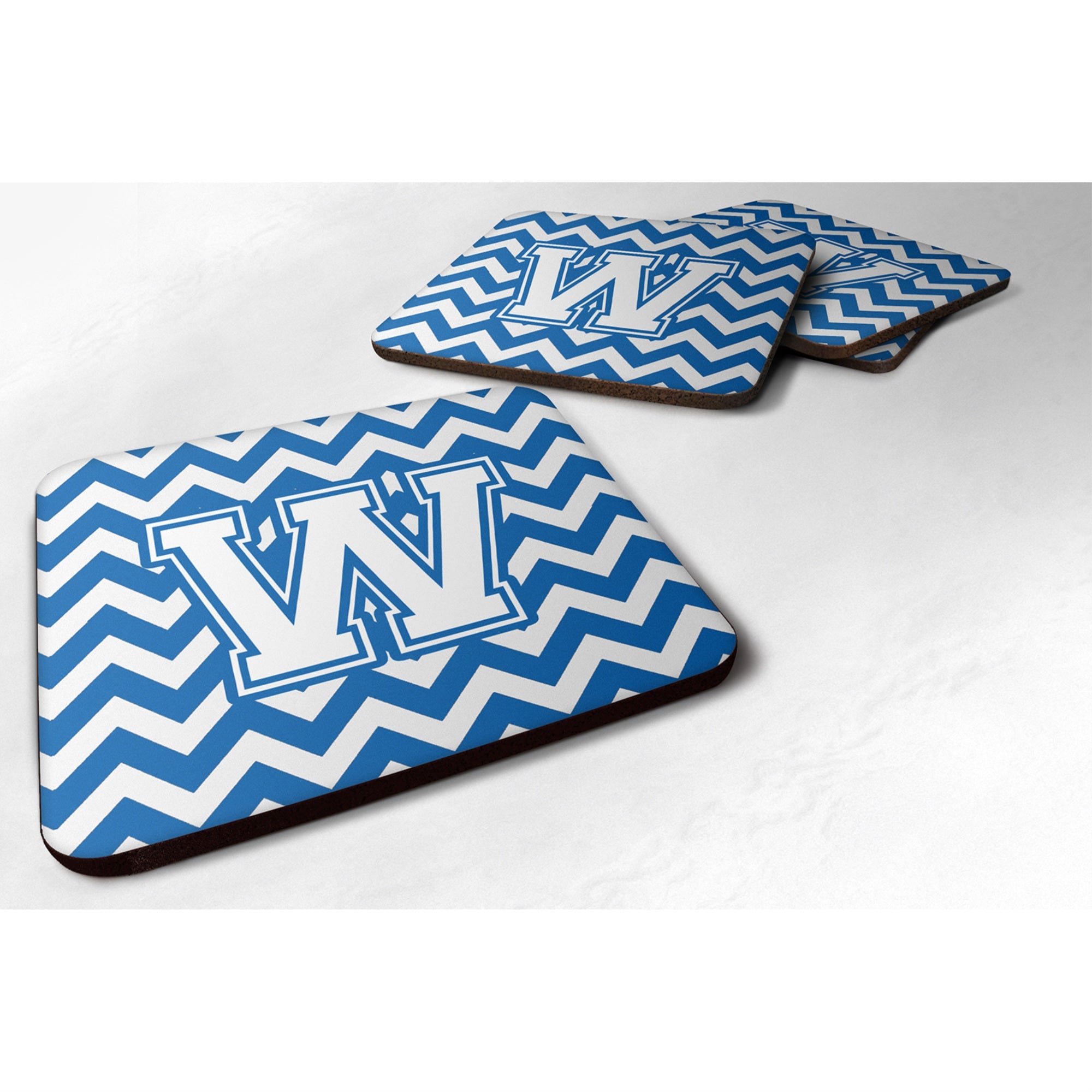 'Caroline'S Treasures Cj1045-Wfc Letter W Chevron Blue And White Foam Coaster (Set Of 4), 3.5'''', Multicolor''