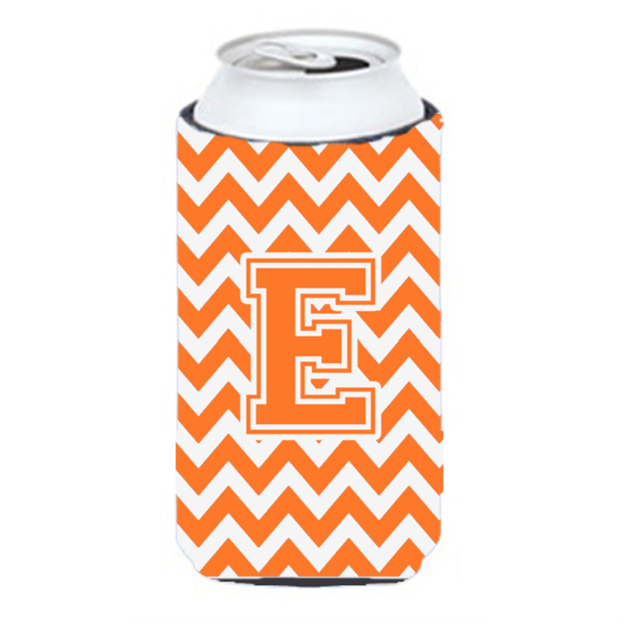 Letter E Chevron Orange And White Tall Boy Beverage Insulator Hugger Cj1046-Etbc