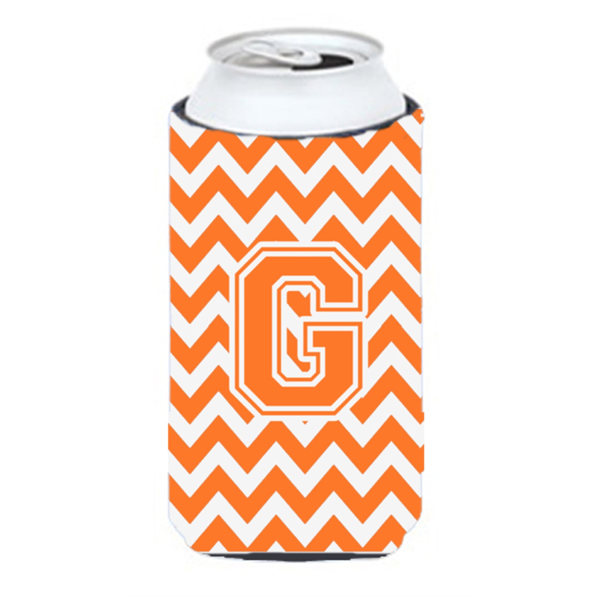 Letter G Chevron Orange And White Tall Boy Beverage Insulator Hugger Cj1046-Gtbc