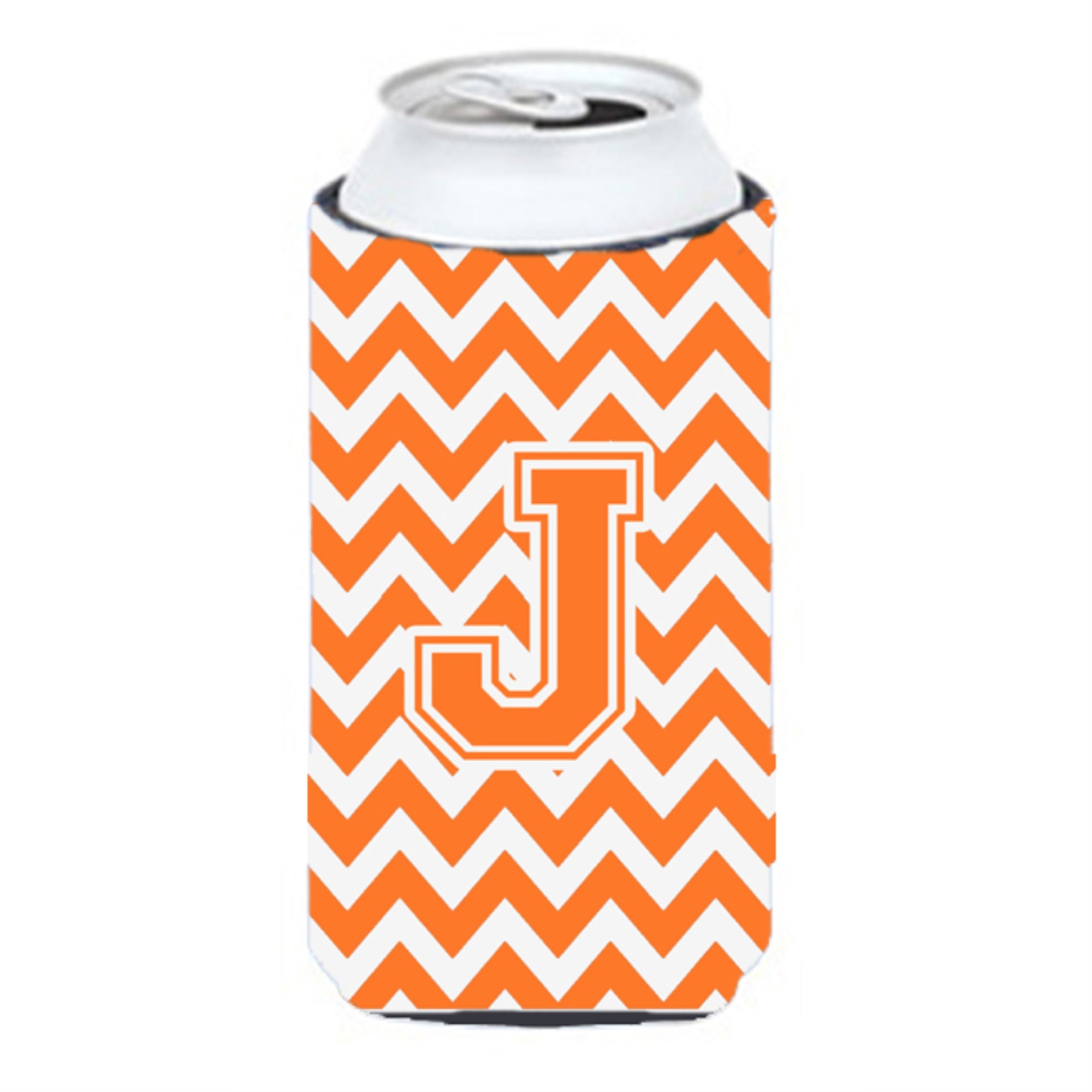Letter J Chevron Orange And White Tall Boy Beverage Insulator Hugger Cj1046-Jtbc