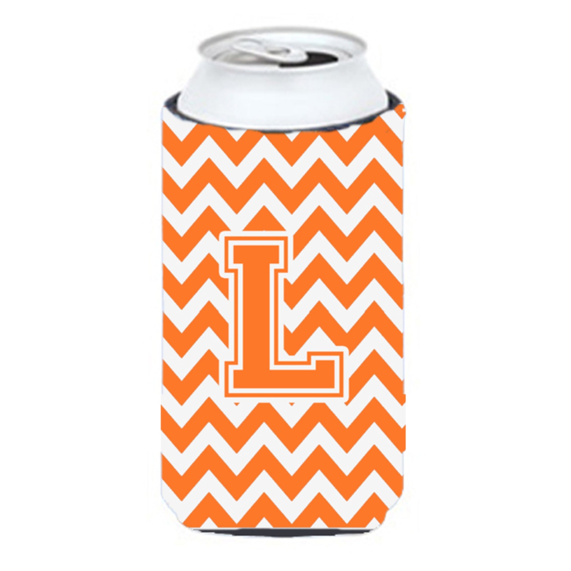 Letter L Chevron Orange And White Tall Boy Beverage Insulator Hugger Cj1046-Ltbc