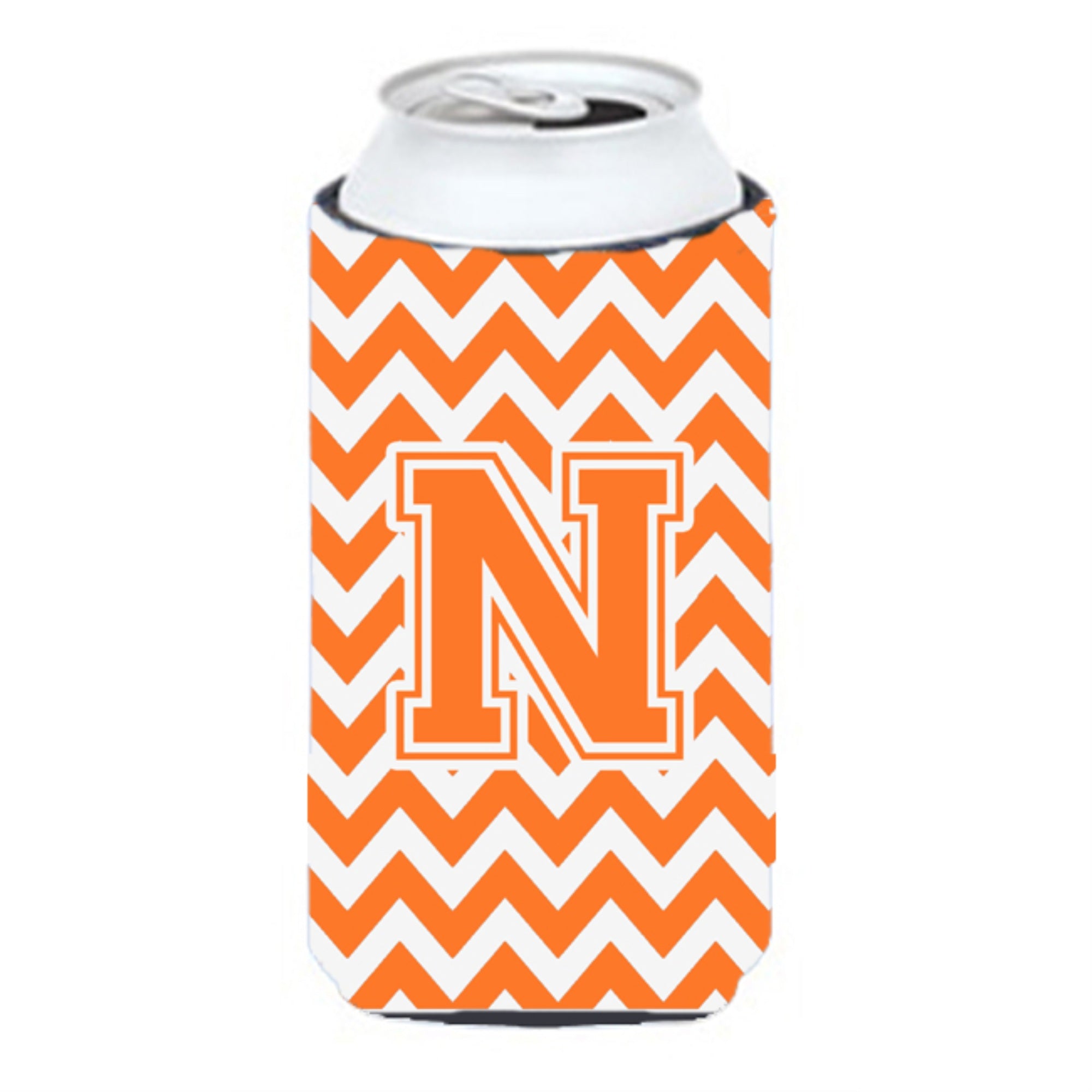 Letter N Chevron Orange And White Tall Boy Beverage Insulator Hugger Cj1046-Ntbc