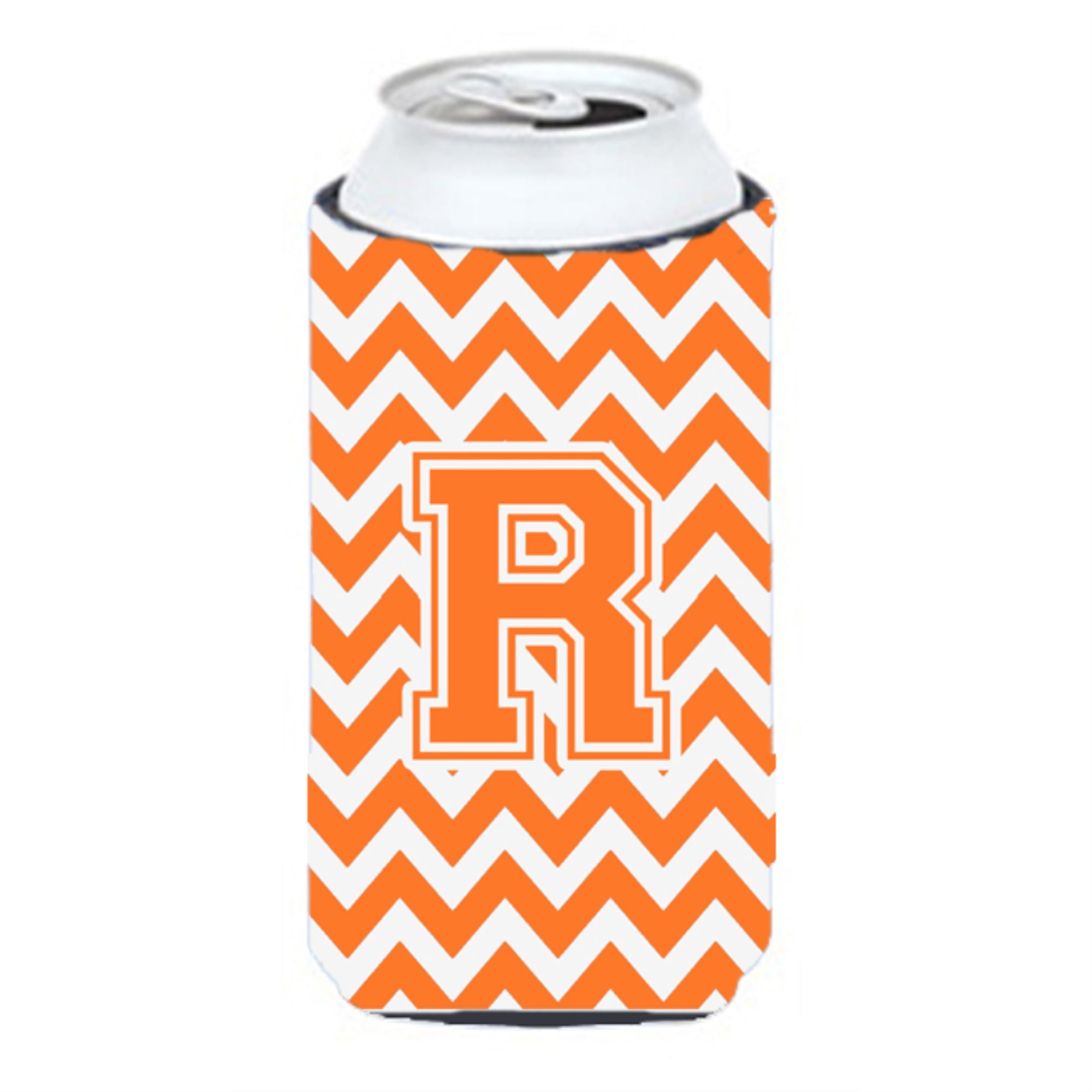 Letter R Chevron Orange And White Tall Boy Beverage Insulator Hugger Cj1046-Rtbc