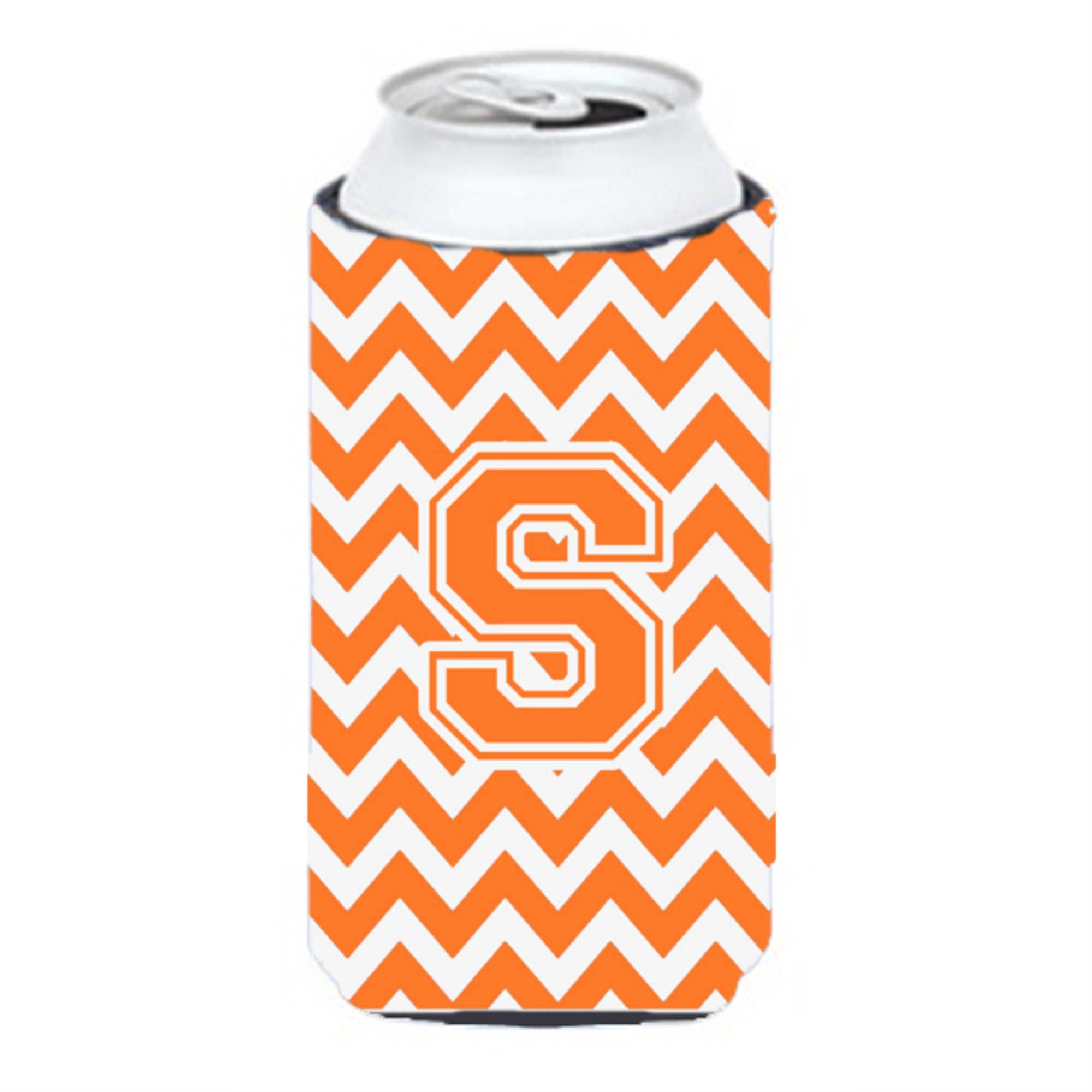Letter S Chevron Orange And White Tall Boy Beverage Insulator Hugger Cj1046-Stbc
