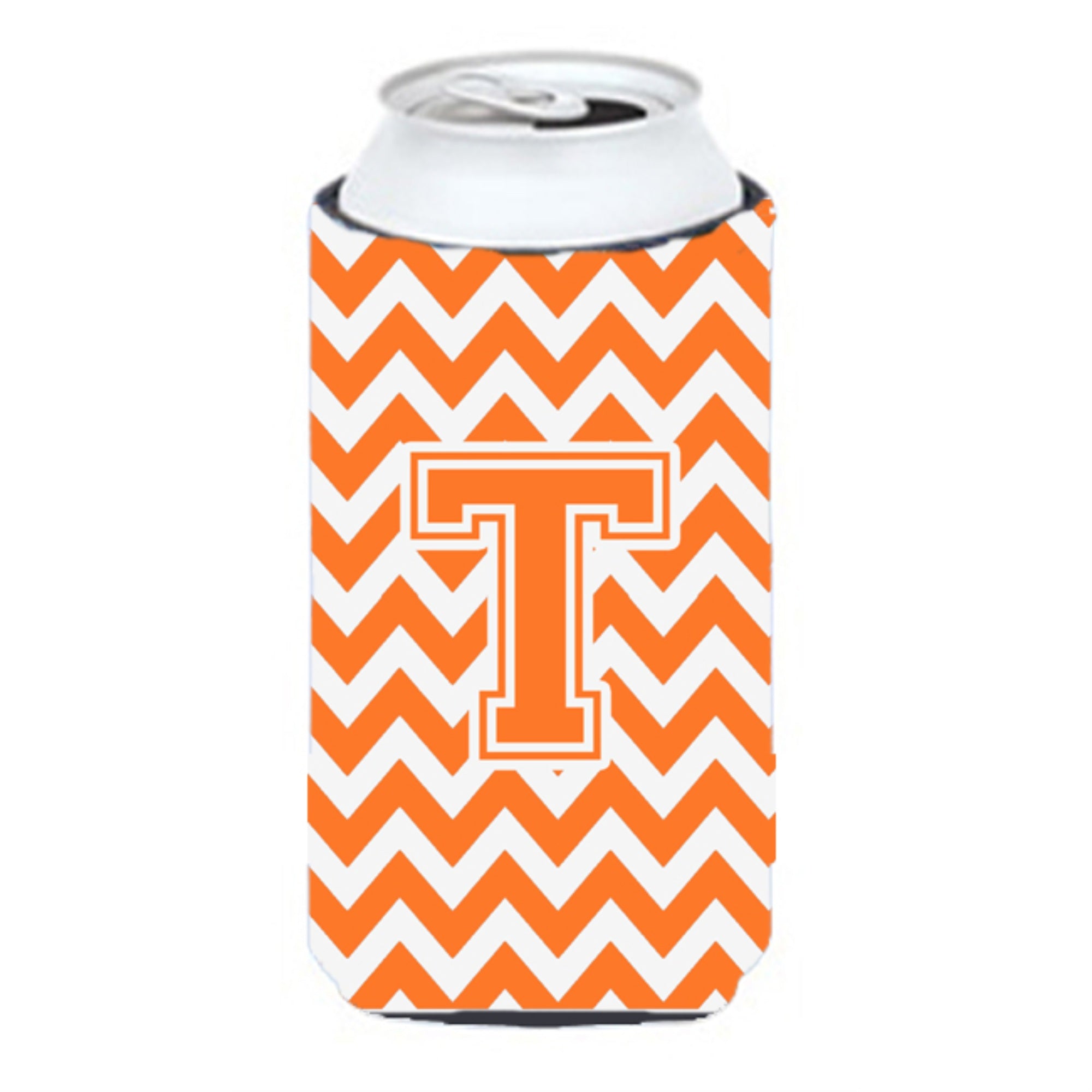 Letter T Chevron Orange And White Tall Boy Beverage Insulator Hugger Cj1046-Ttbc