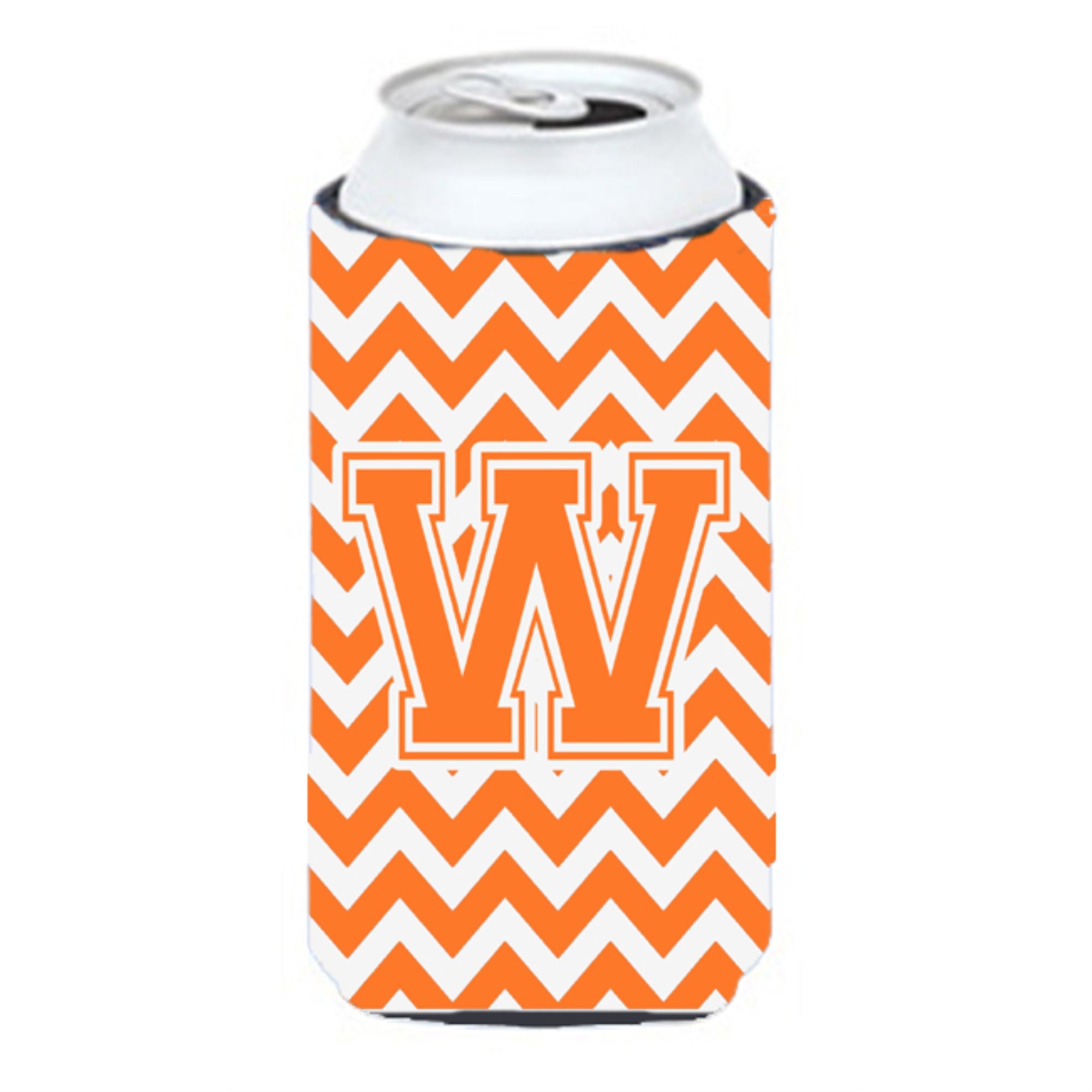 Letter W Chevron Orange And White Tall Boy Beverage Insulator Hugger Cj1046-Wtbc