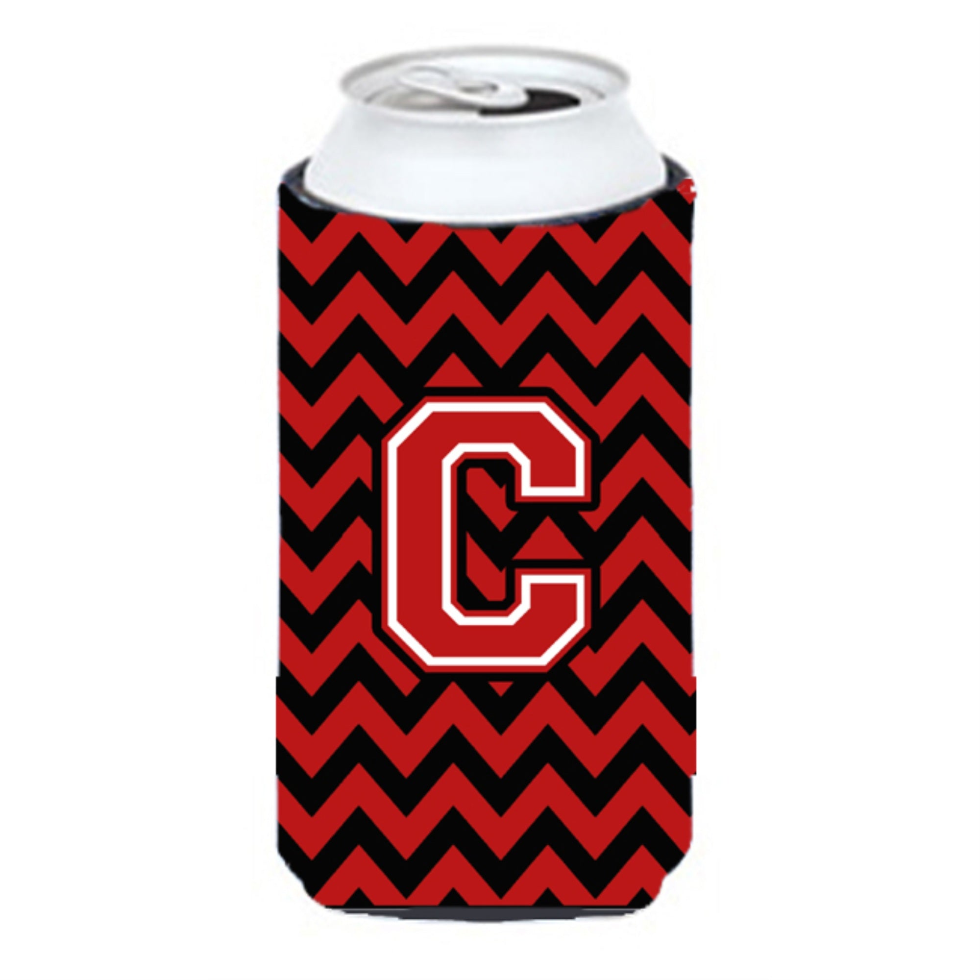 Letter C Chevron Black And Red   Tall Boy Beverage Insulator Hugger Cj1047-Ctbc