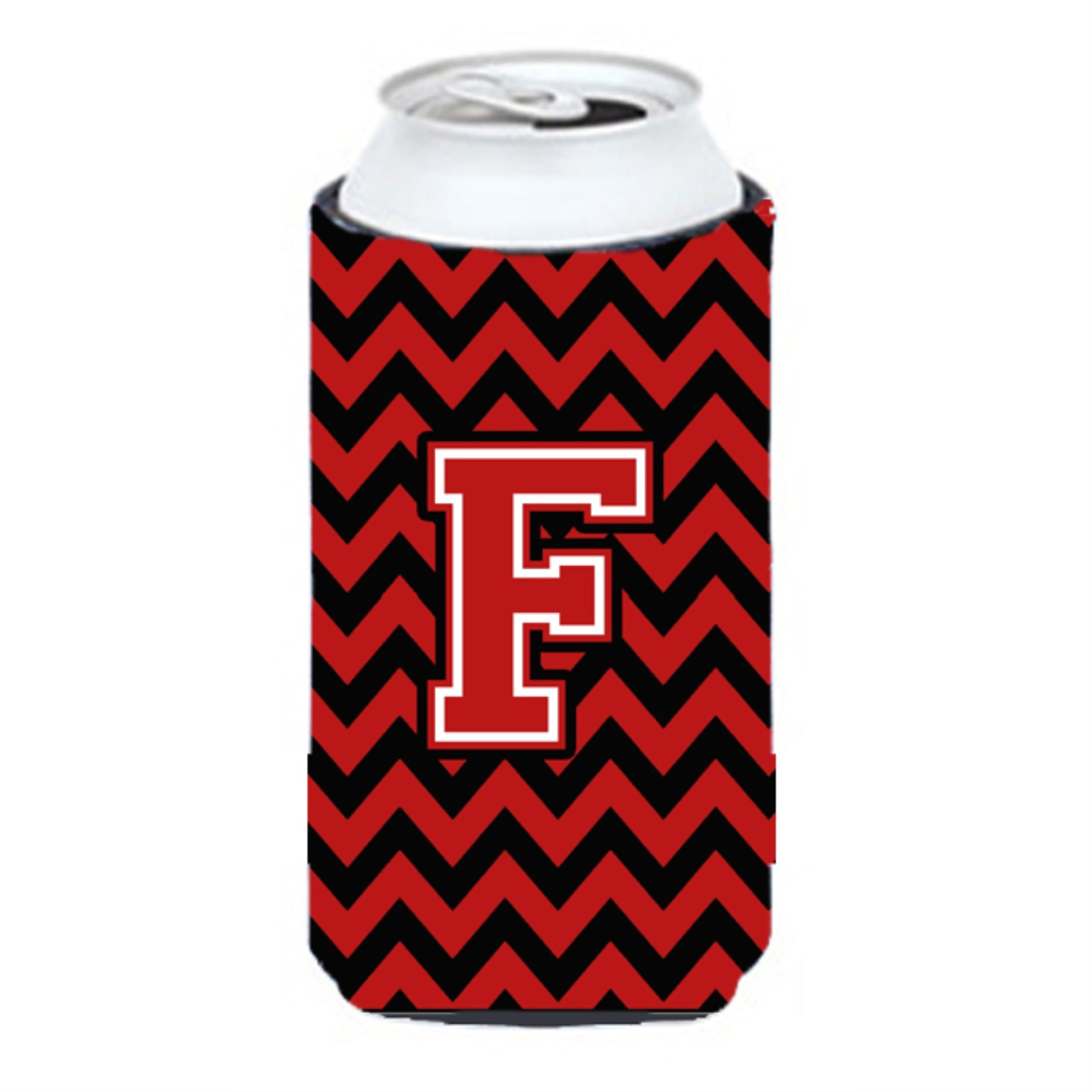Letter F Chevron Black And Red   Tall Boy Beverage Insulator Hugger Cj1047-Ftbc