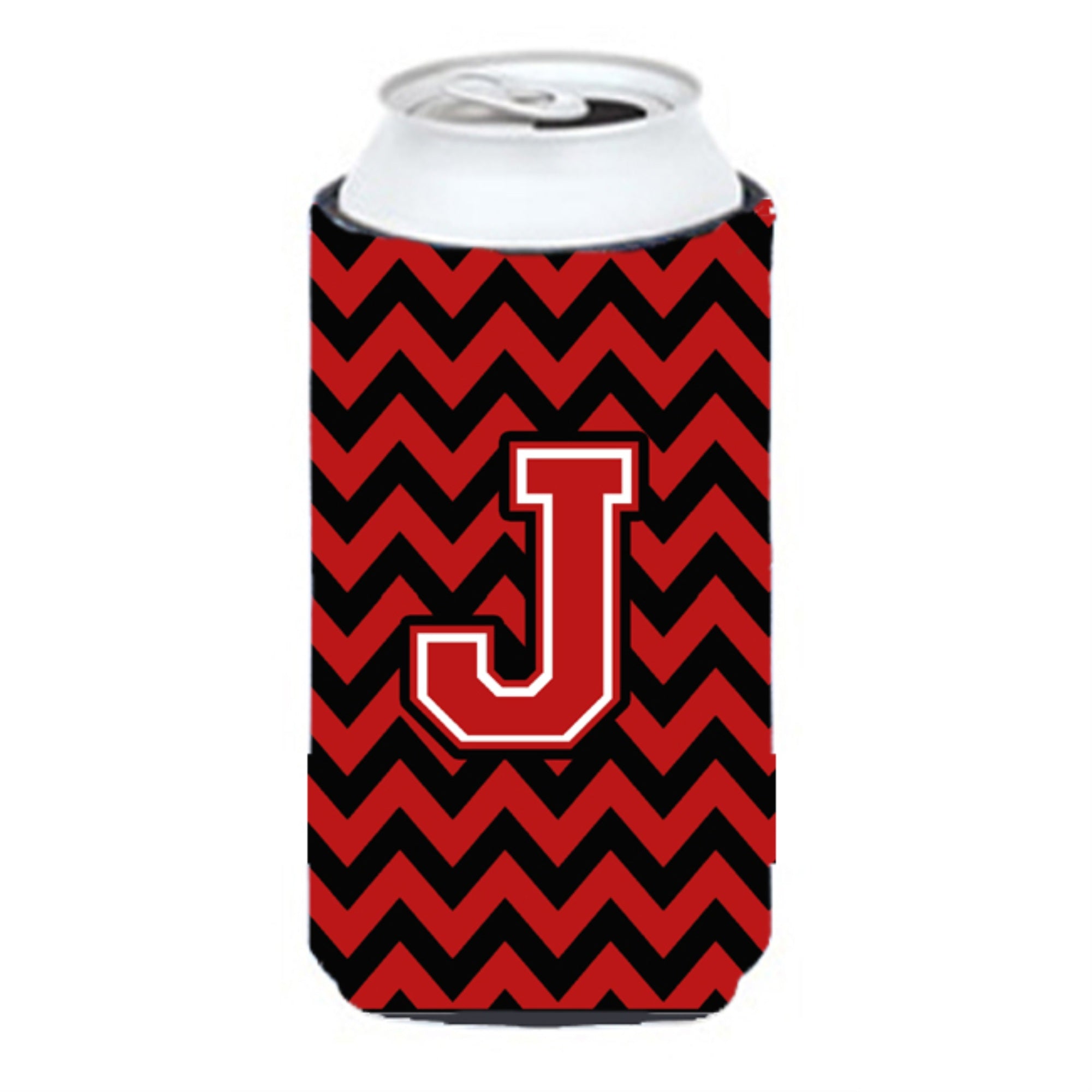 Letter J Chevron Black And Red   Tall Boy Beverage Insulator Hugger Cj1047-Jtbc