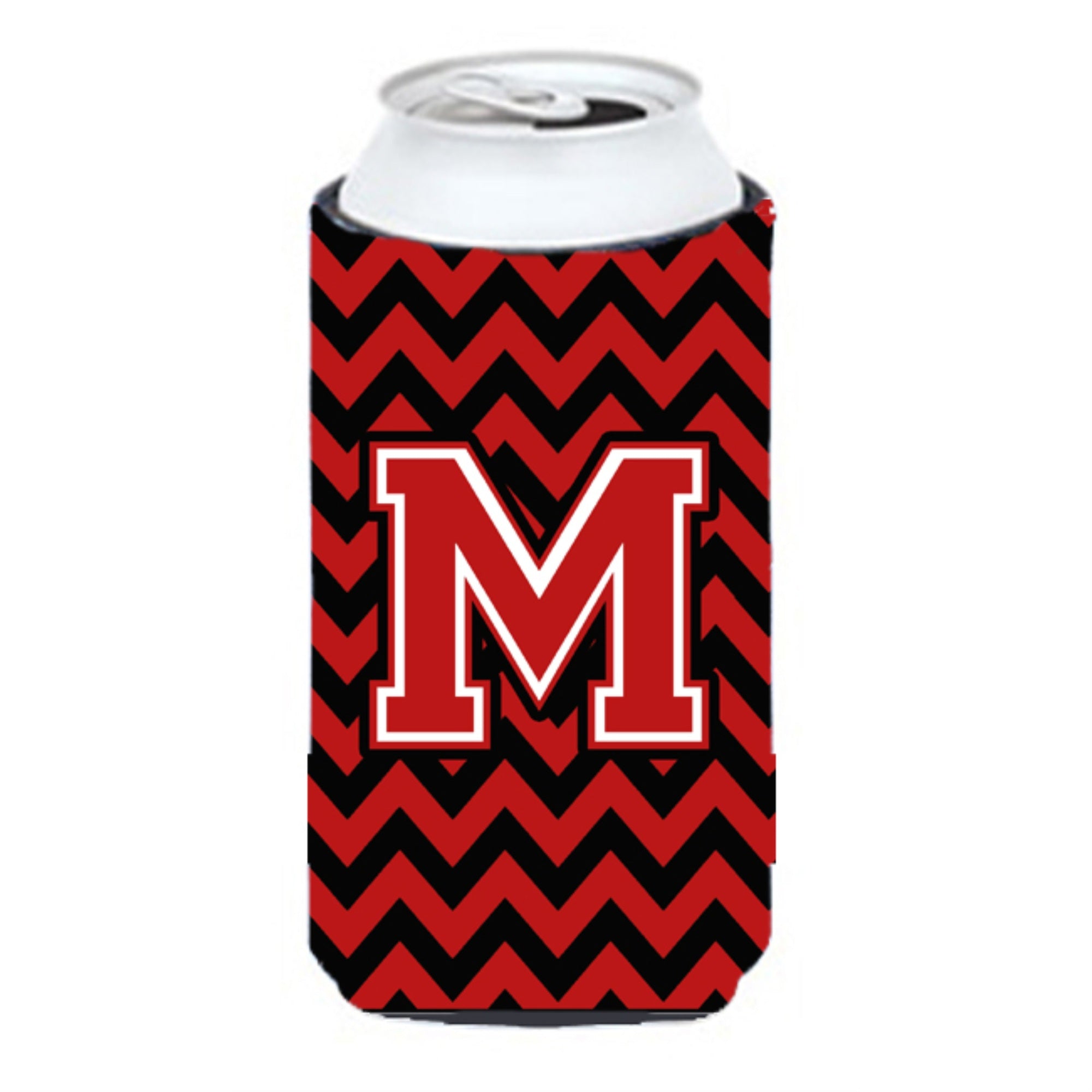 Letter M Chevron Black And Red   Tall Boy Beverage Insulator Hugger Cj1047-Mtbc