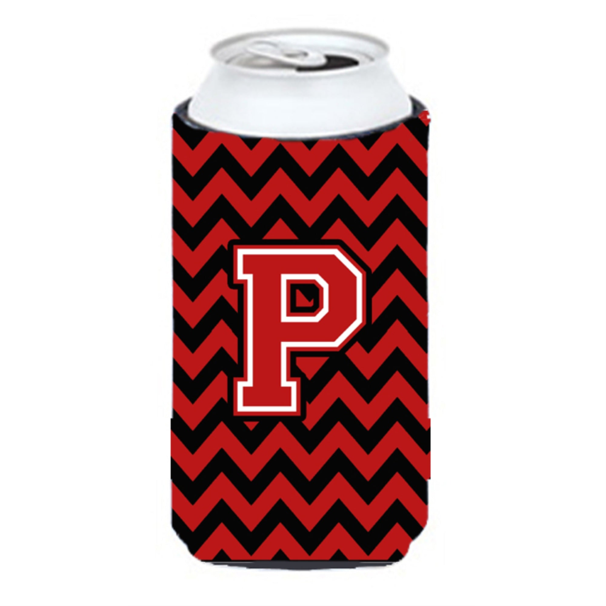 Letter P Chevron Black And Red   Tall Boy Beverage Insulator Hugger Cj1047-Ptbc