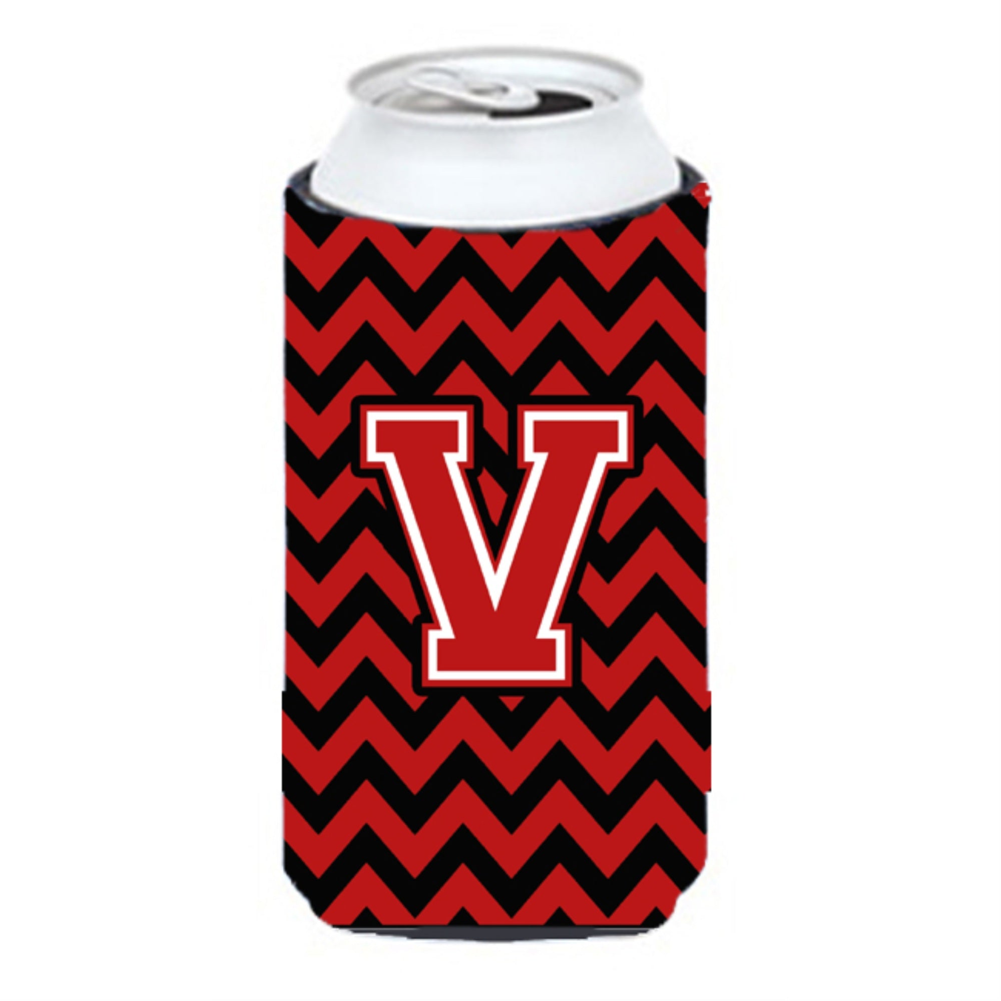 Letter V Chevron Black And Red   Tall Boy Beverage Insulator Hugger Cj1047-Vtbc