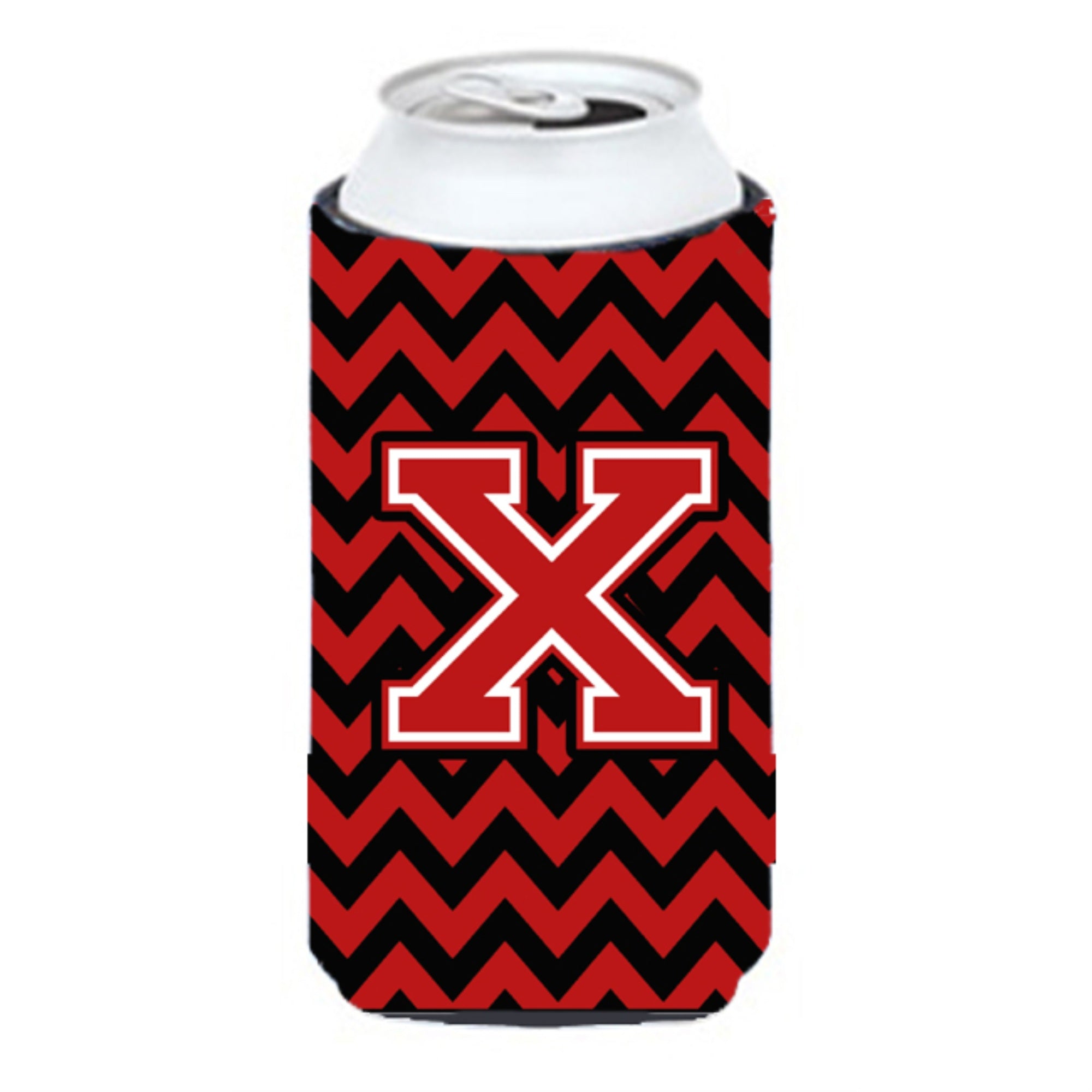 Letter X Chevron Black And Red   Tall Boy Beverage Insulator Hugger Cj1047-Xtbc