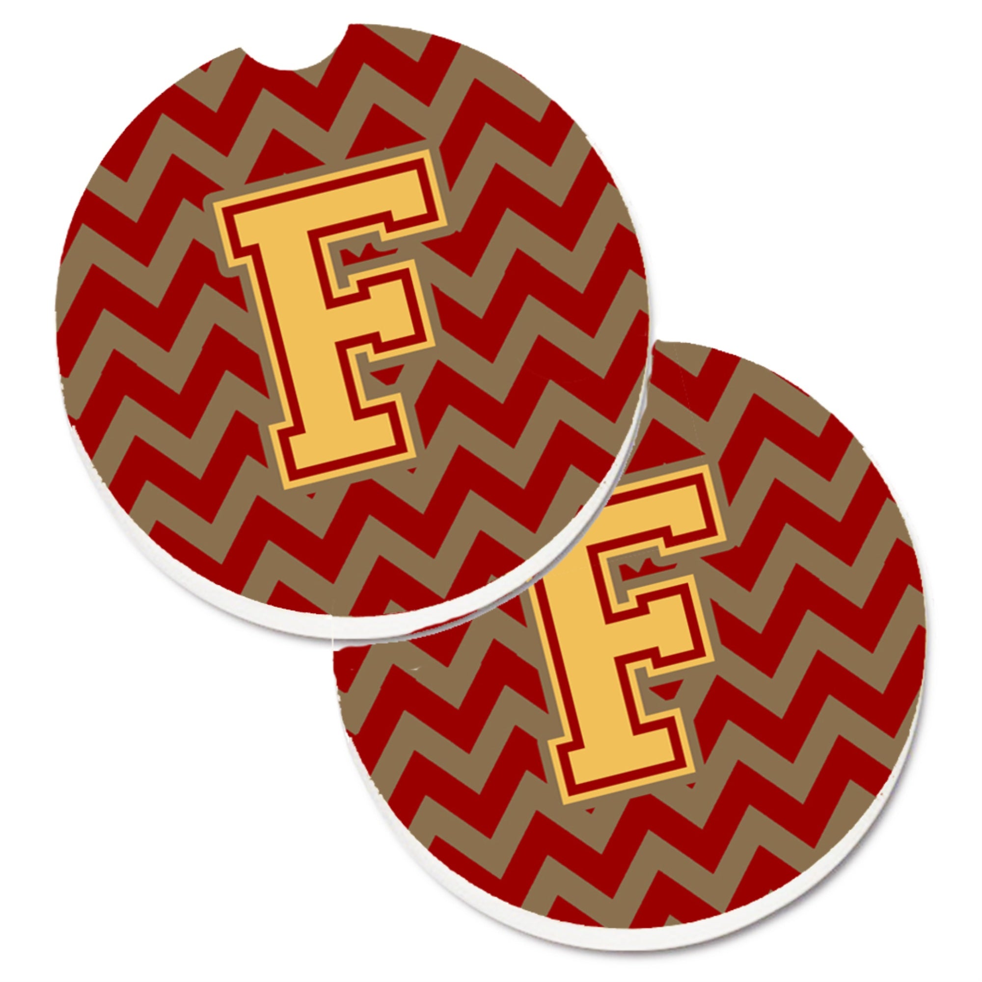 'Caroline'S Treasures Letter F Chevron Garnet & Gold Set Of 2 Cup Holder Car Coasters Cj1048-Fcarc, 2.56, Multicolor''