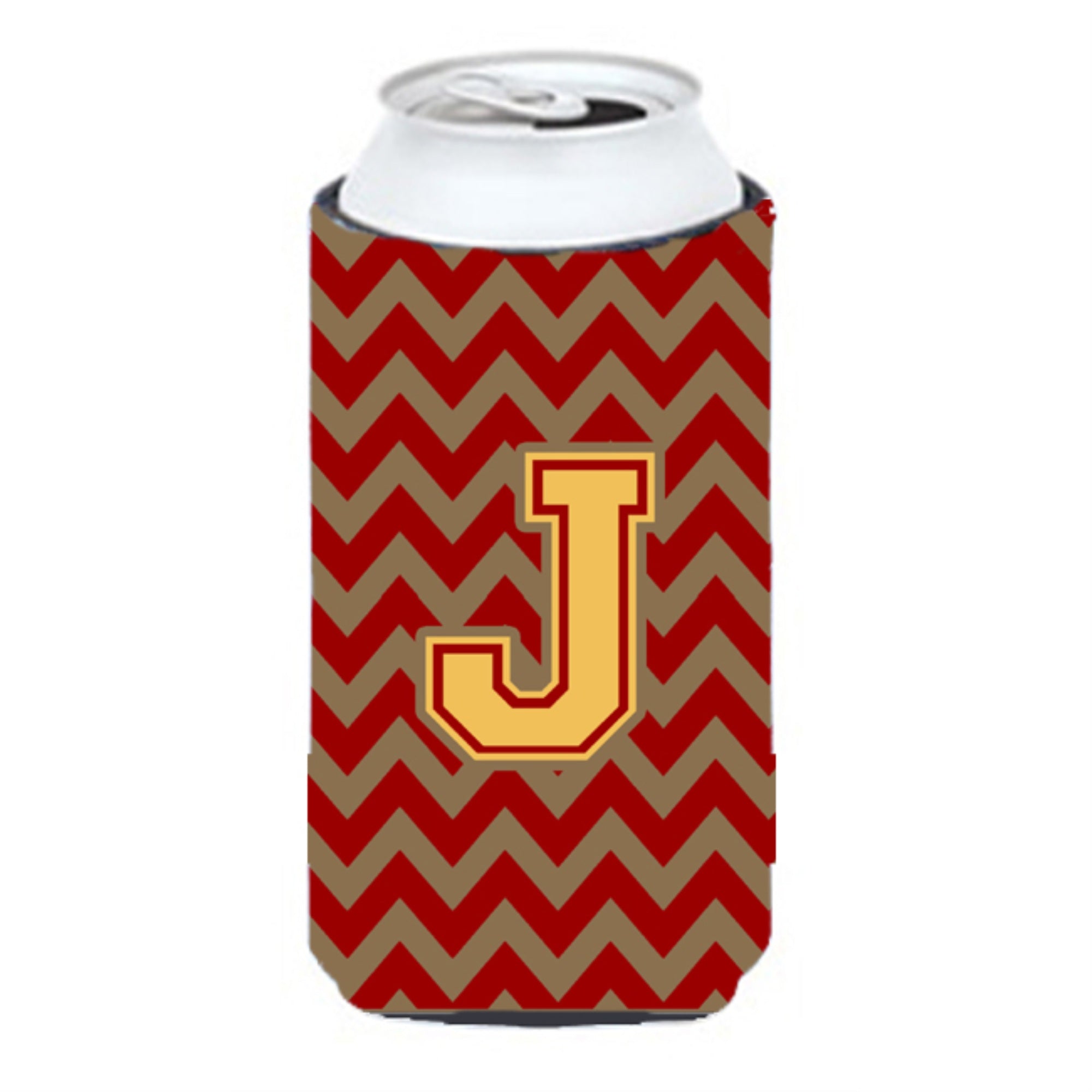Letter J Chevron Garnet And Gold  Tall Boy Beverage Insulator Hugger Cj1048-Jtbc