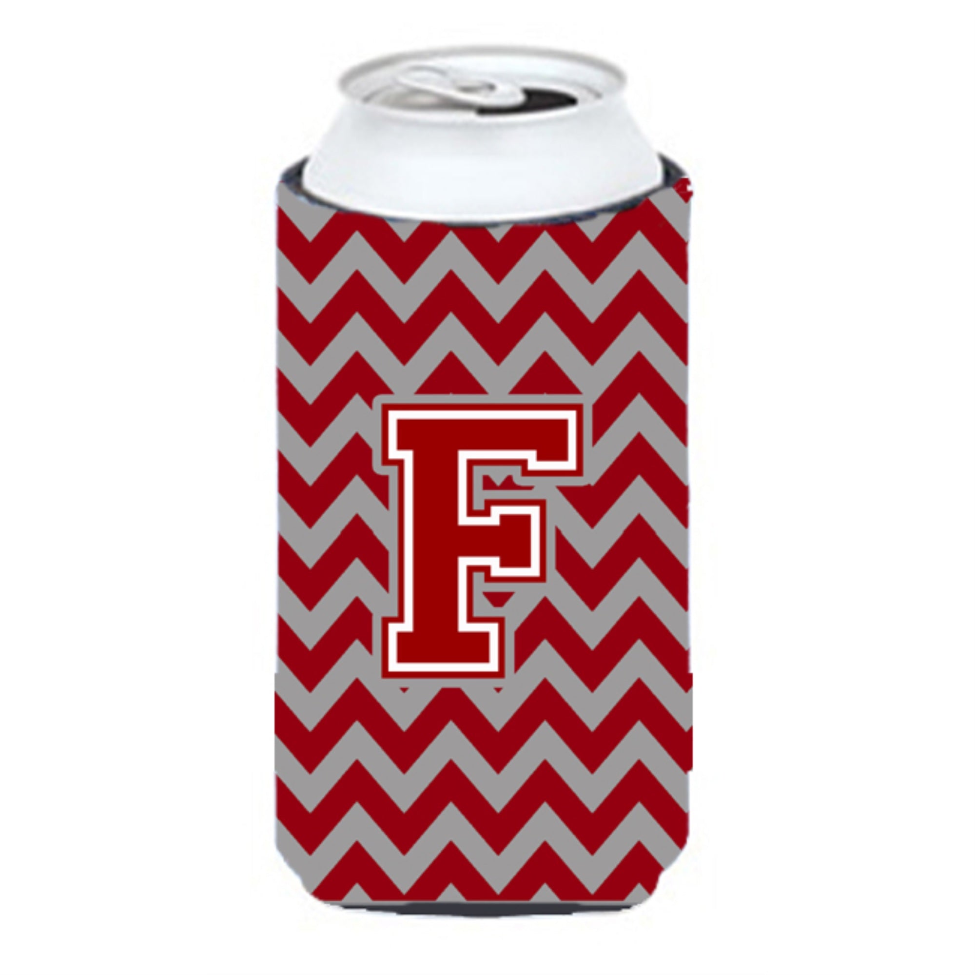 Letter F Chevron Maroon And White Tall Boy Beverage Insulator Hugger Cj1049-Ftbc