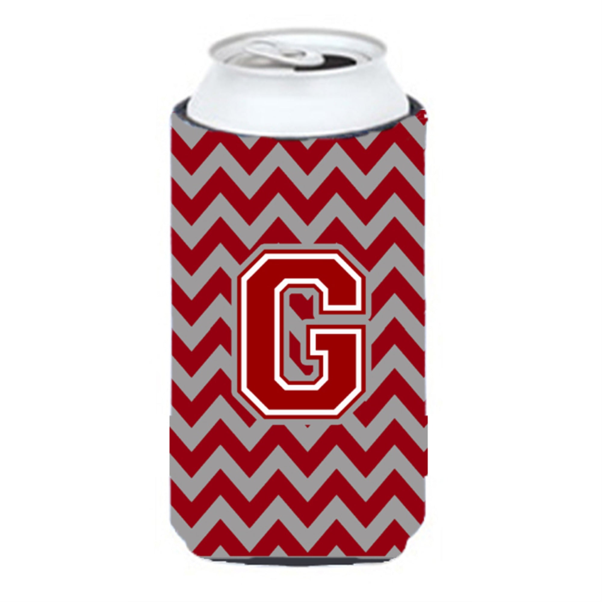 Letter G Chevron Maroon And White Tall Boy Beverage Insulator Hugger Cj1049-Gtbc