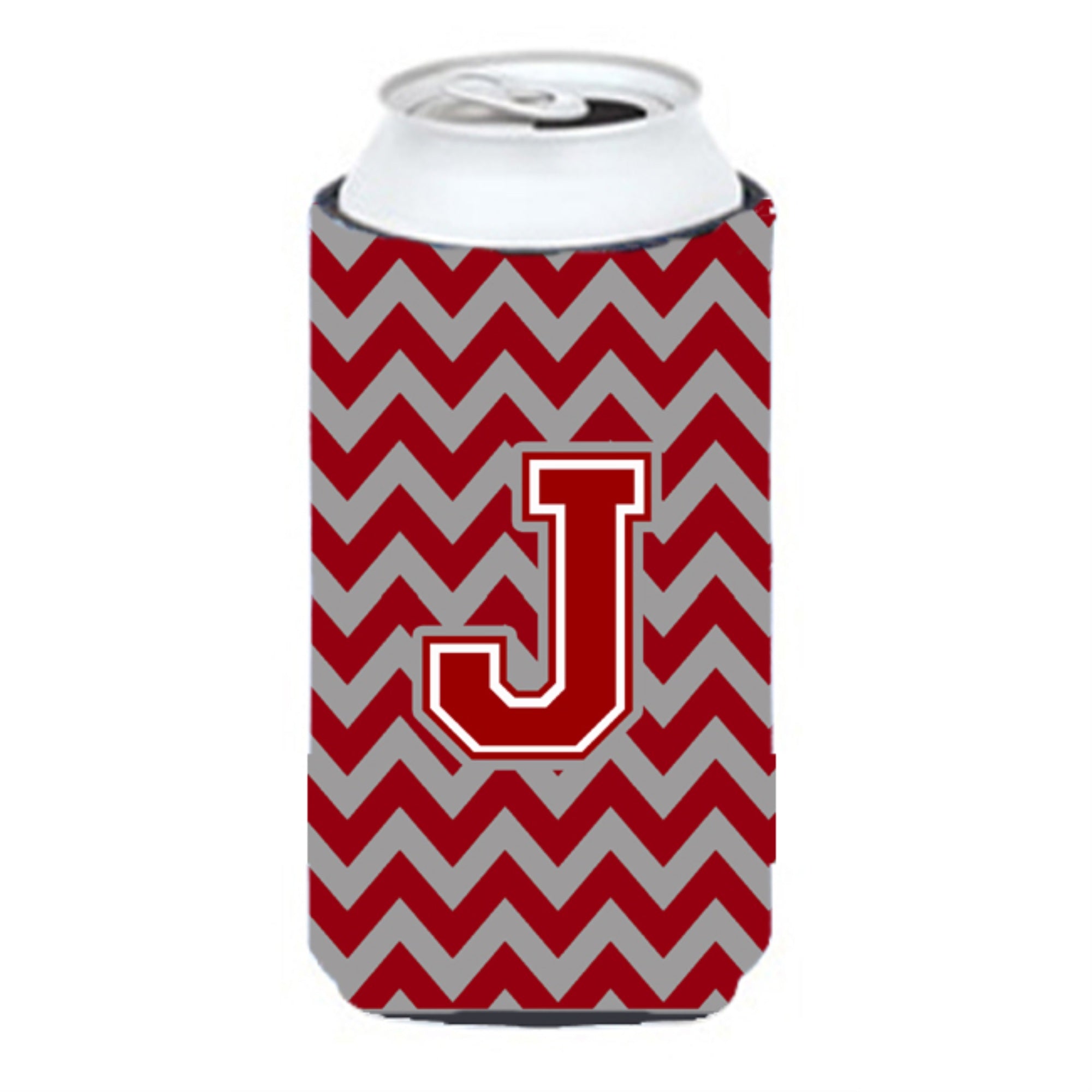 Letter J Chevron Maroon And White Tall Boy Beverage Insulator Hugger Cj1049-Jtbc
