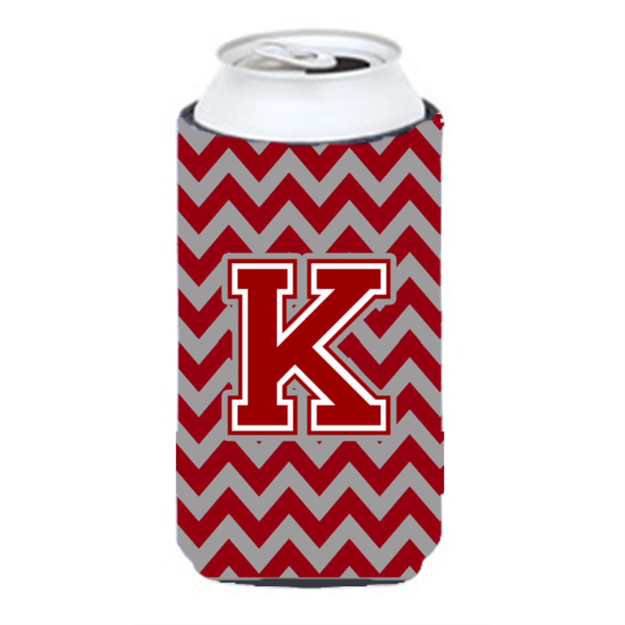 Letter K Chevron Maroon And White Tall Boy Beverage Insulator Hugger Cj1049-Ktbc