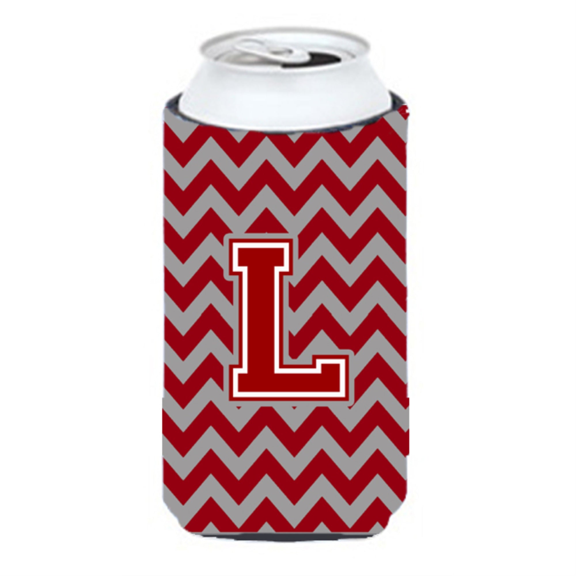Letter L Chevron Maroon And White Tall Boy Beverage Insulator Hugger Cj1049-Ltbc
