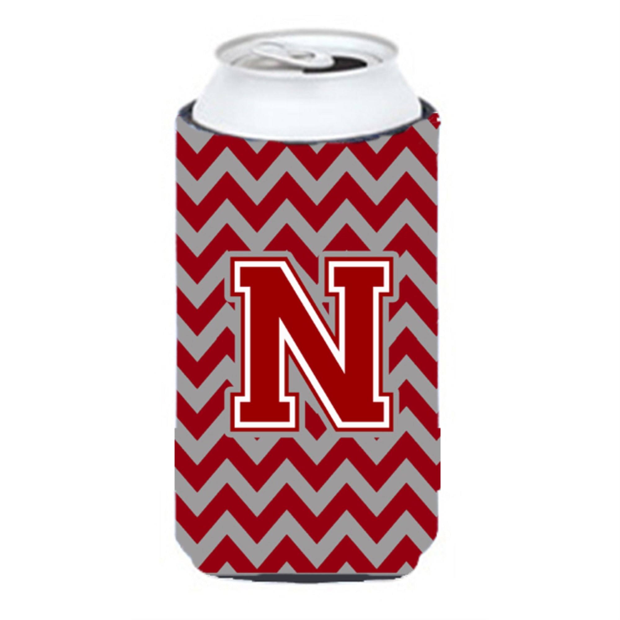 Letter N Chevron Maroon And White Tall Boy Beverage Insulator Hugger Cj1049-Ntbc