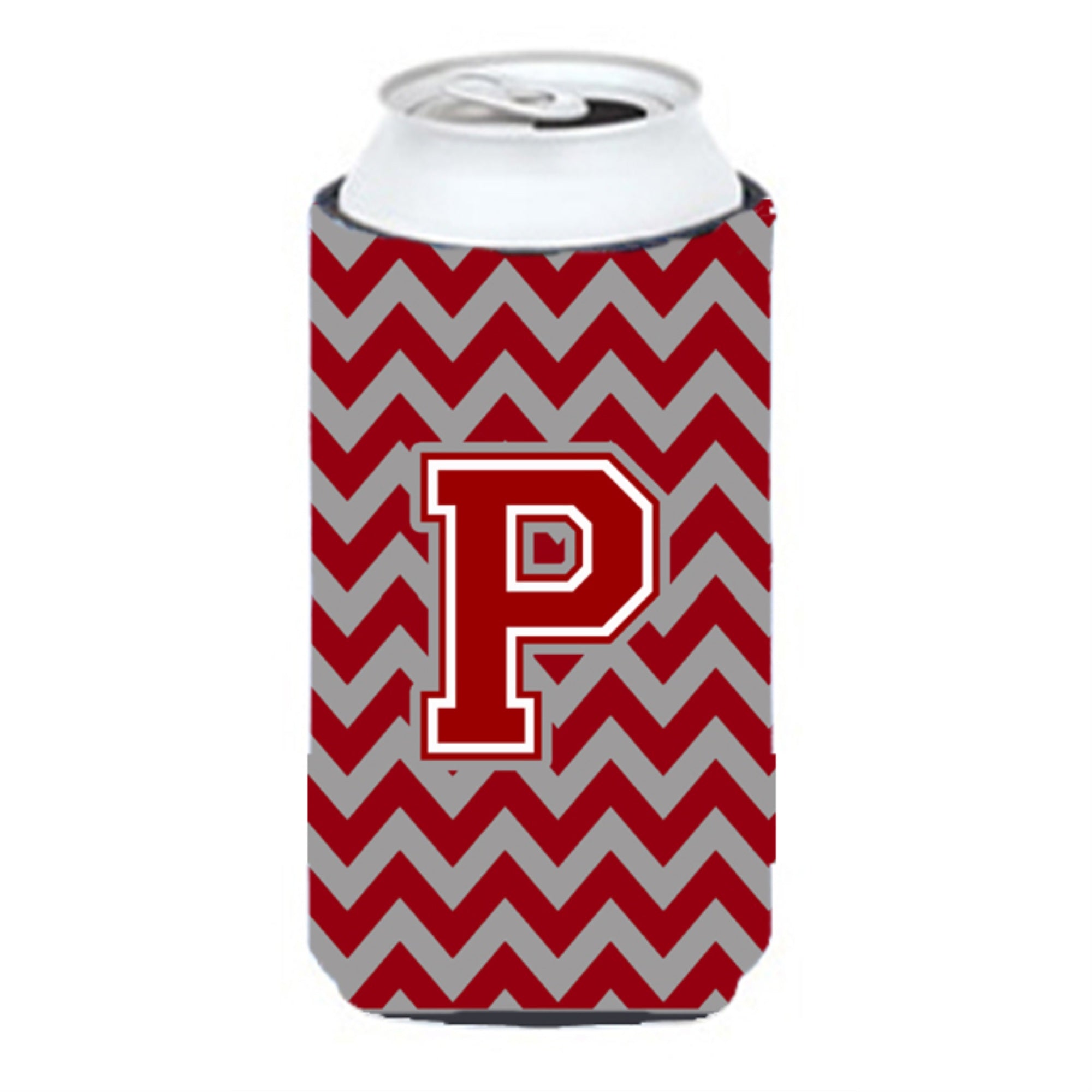 Letter P Chevron Maroon And White Tall Boy Beverage Insulator Hugger Cj1049-Ptbc