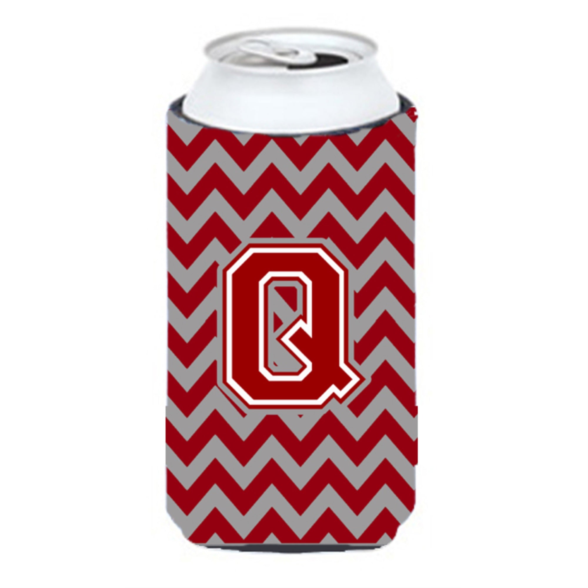 Letter Q Chevron Maroon And White Tall Boy Beverage Insulator Hugger Cj1049-Qtbc