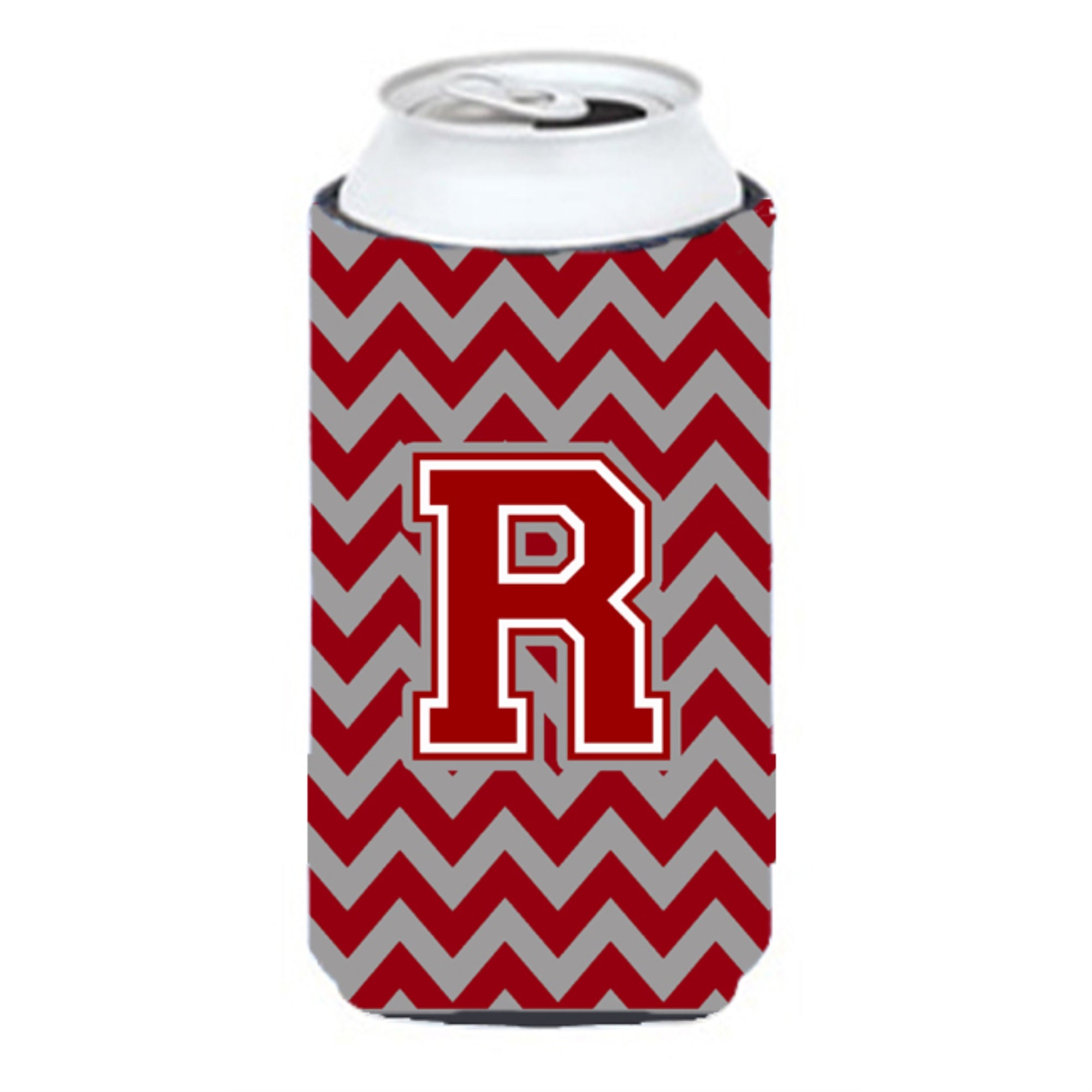 Letter R Chevron Maroon And White Tall Boy Beverage Insulator Hugger Cj1049-Rtbc