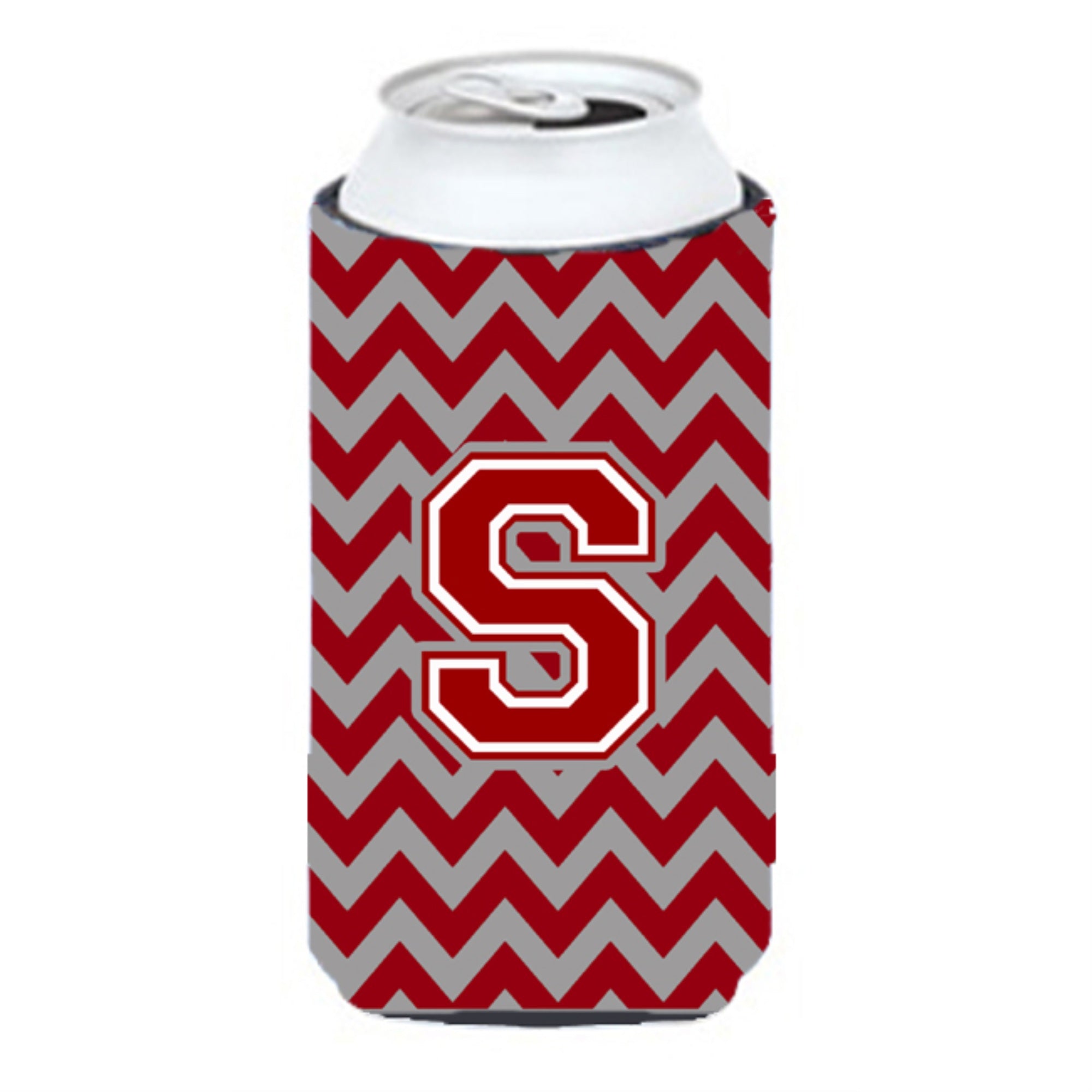 Letter S Chevron Maroon And White Tall Boy Beverage Insulator Hugger Cj1049-Stbc