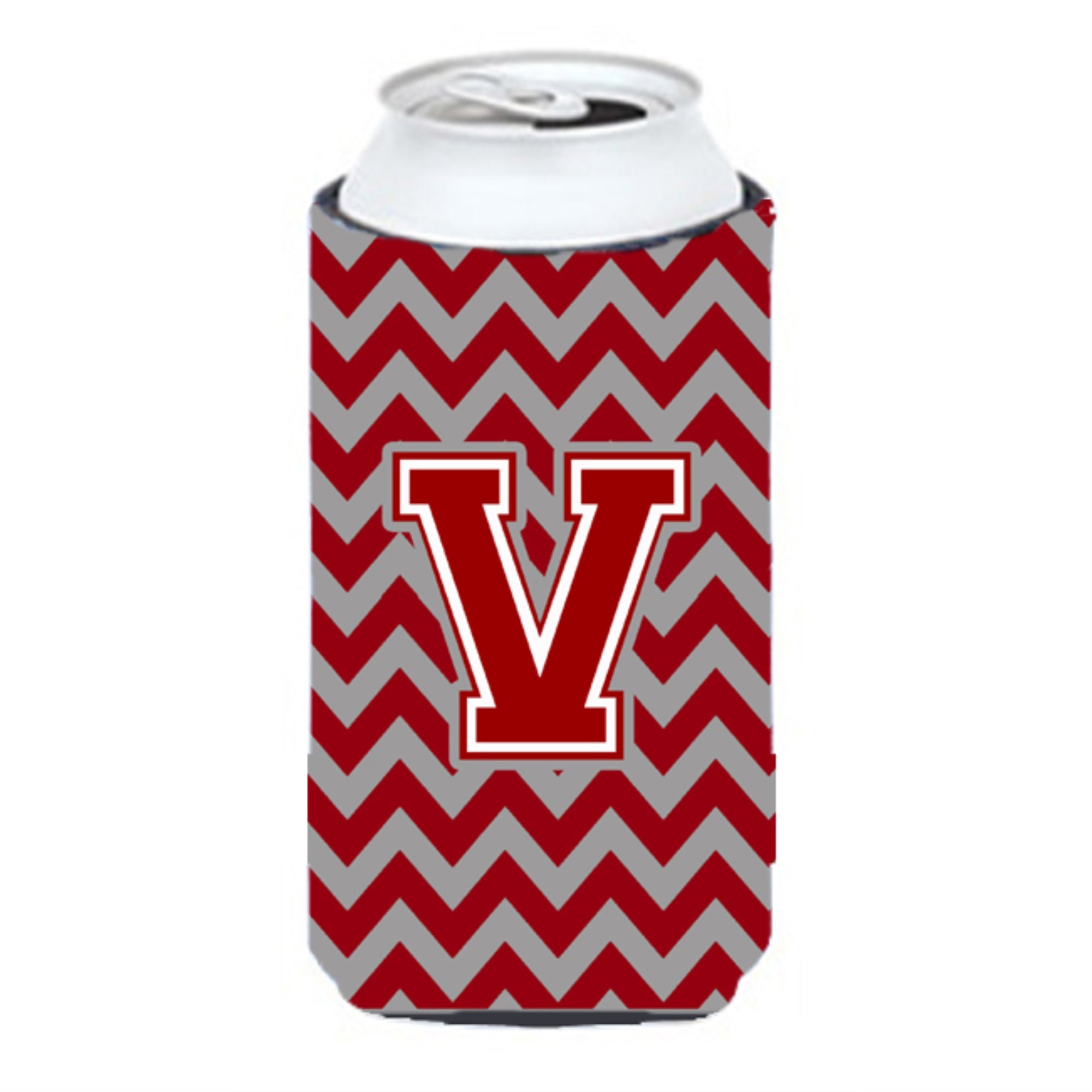 Letter V Chevron Maroon And White Tall Boy Beverage Insulator Hugger Cj1049-Vtbc