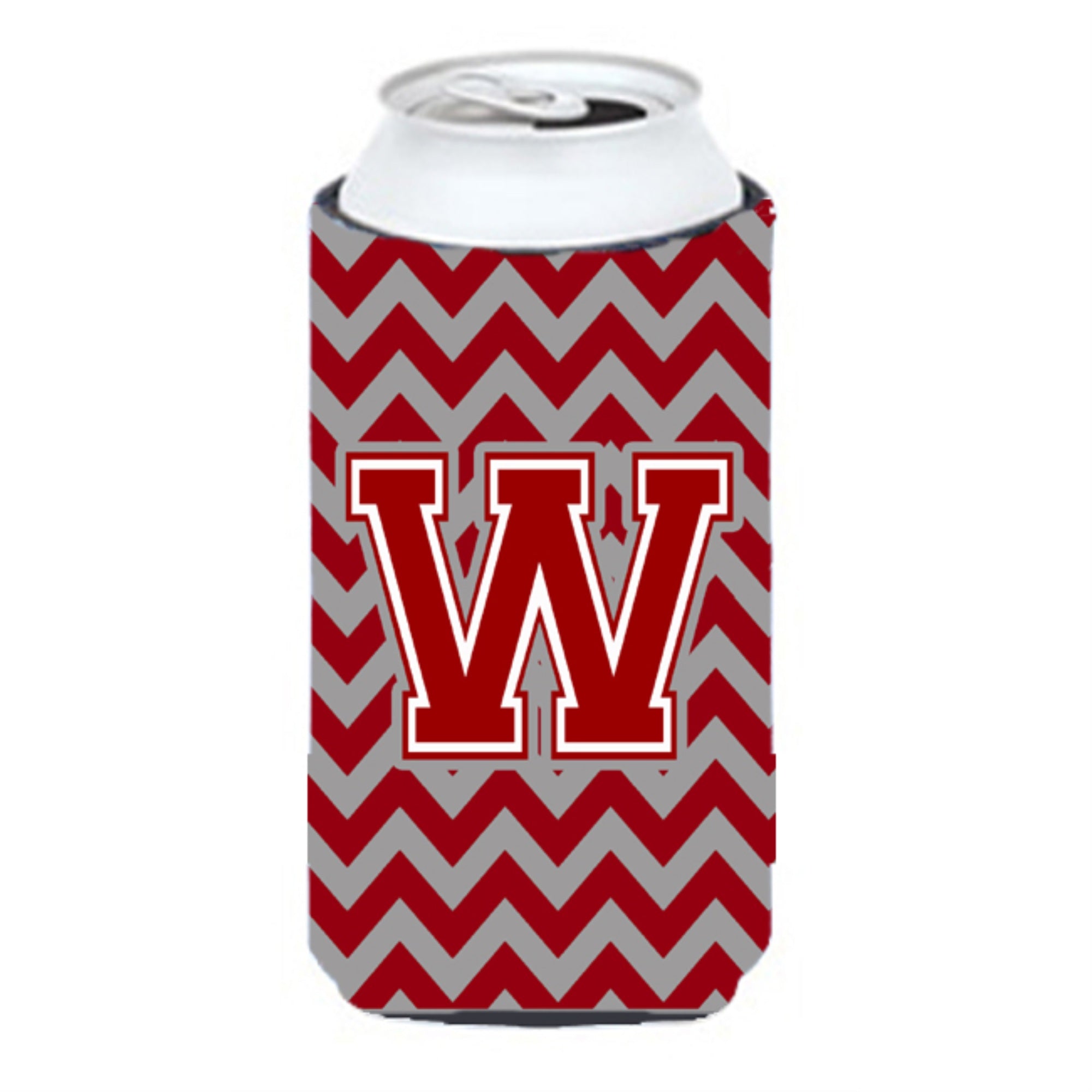 Letter W Chevron Maroon And White Tall Boy Beverage Insulator Hugger Cj1049-Wtbc