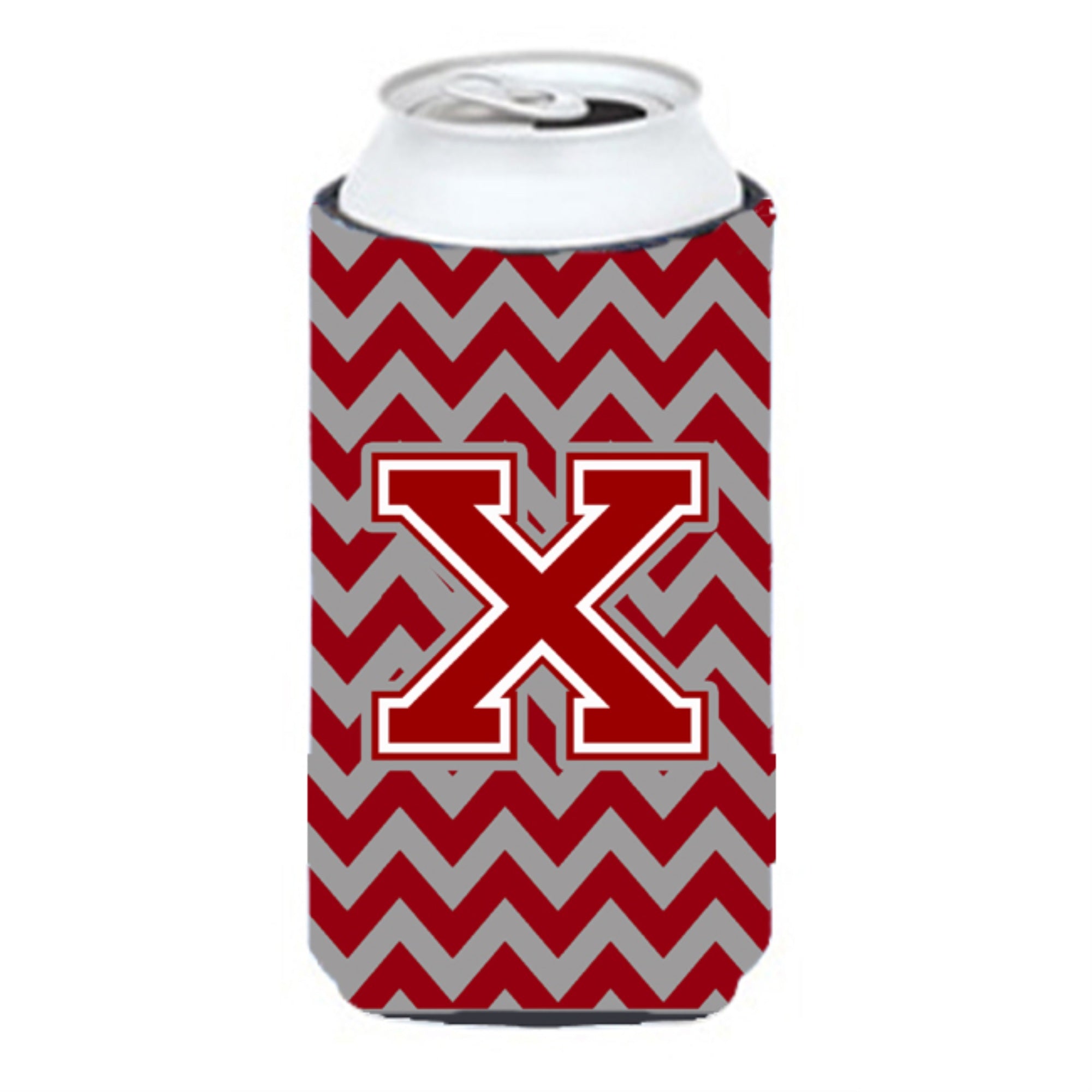 Letter X Chevron Maroon And White Tall Boy Beverage Insulator Hugger Cj1049-Xtbc