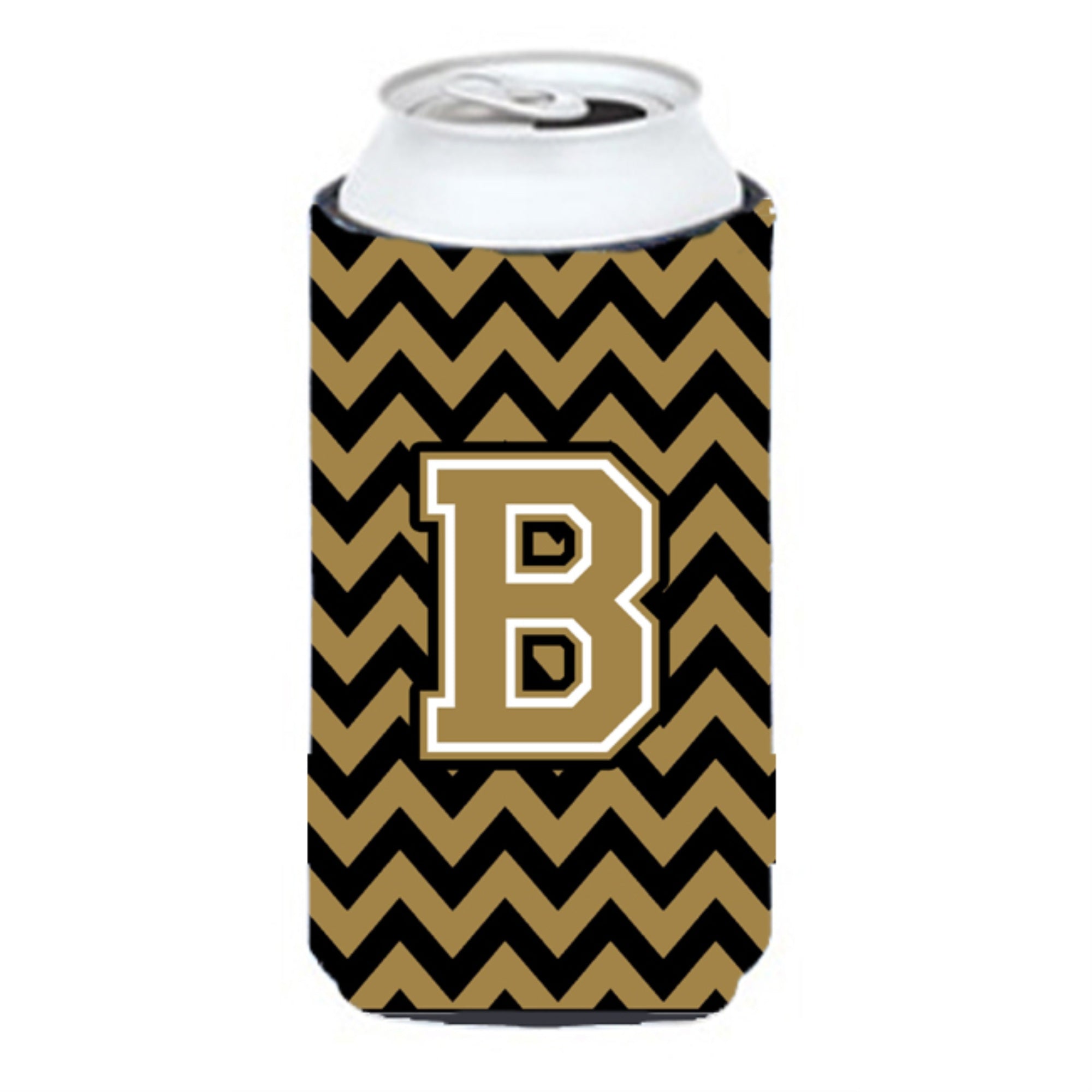 Letter B Chevron Black And Gold  Tall Boy Beverage Insulator Hugger Cj1050-Btbc