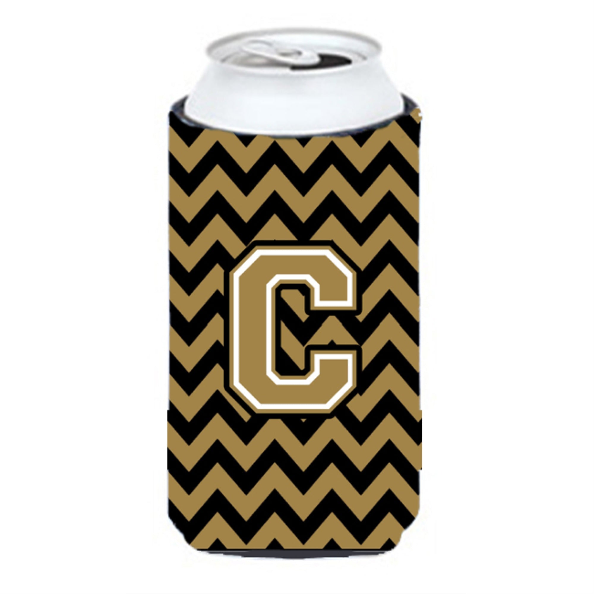 Letter C Chevron Black And Gold  Tall Boy Beverage Insulator Hugger Cj1050-Ctbc