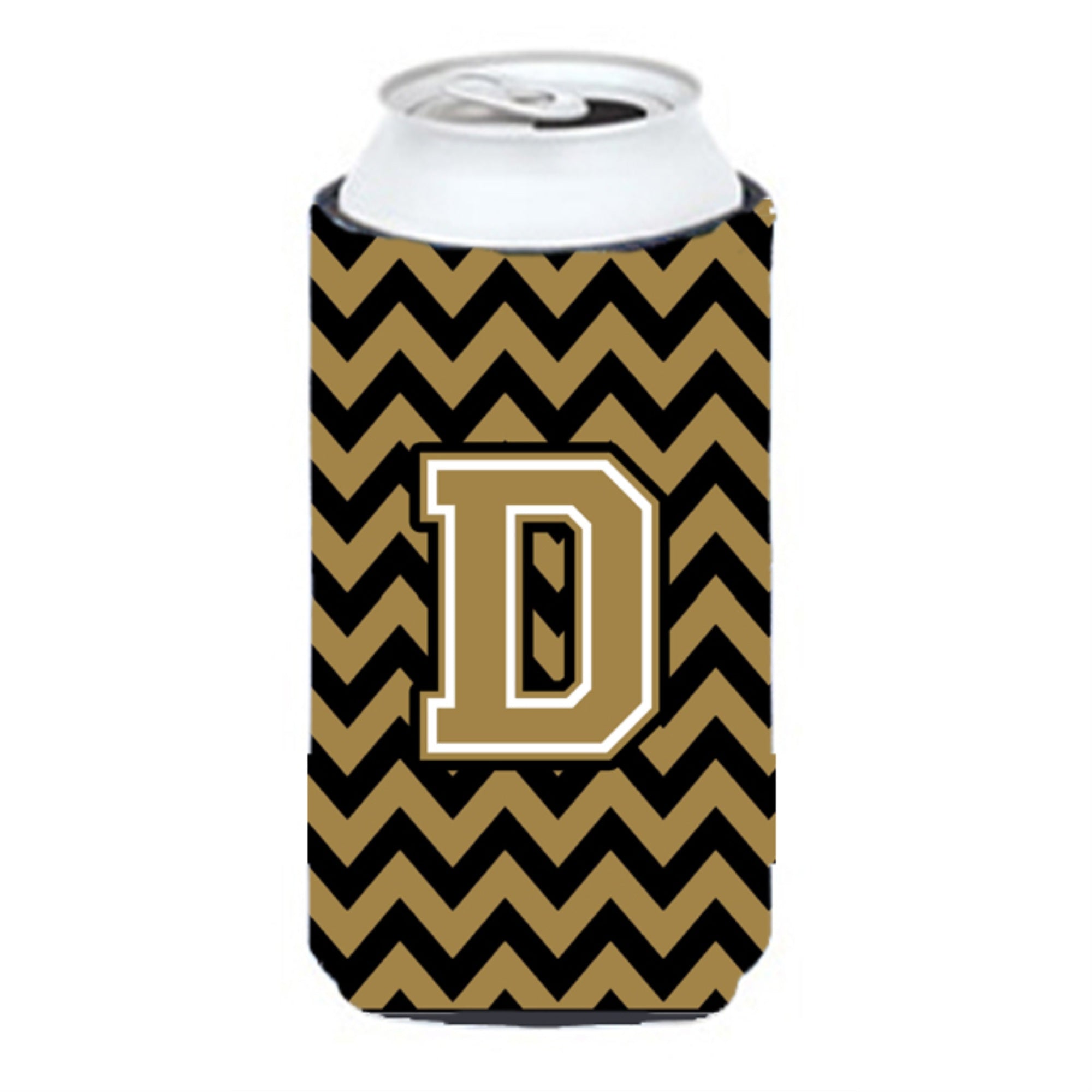 Letter D Chevron Black And Gold  Tall Boy Beverage Insulator Hugger Cj1050-Dtbc