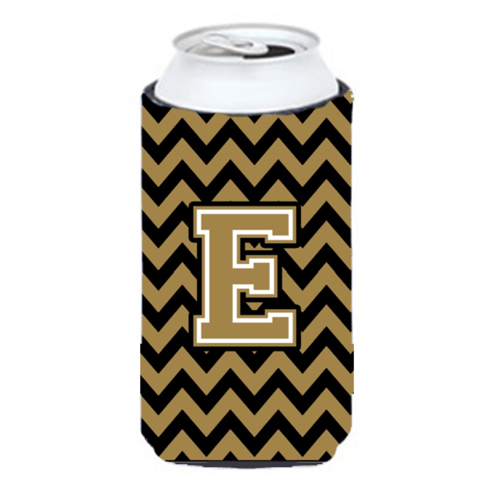 Letter E Chevron Black And Gold  Tall Boy Beverage Insulator Hugger Cj1050-Etbc