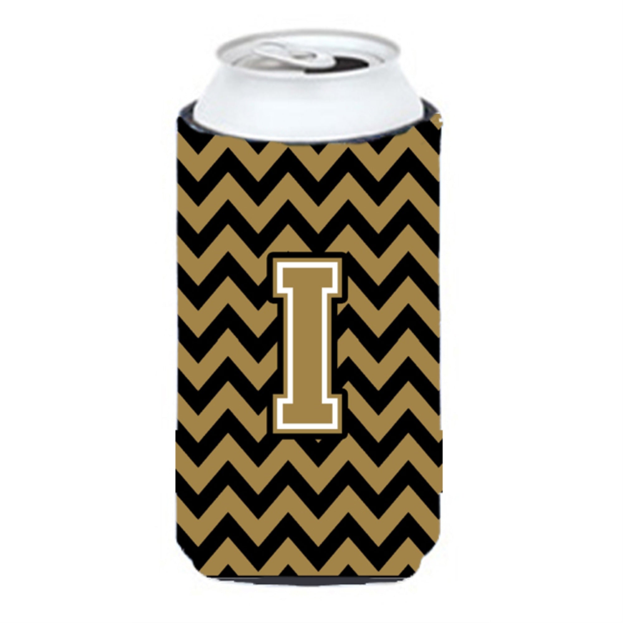 Letter I Chevron Black And Gold  Tall Boy Beverage Insulator Hugger Cj1050-Itbc