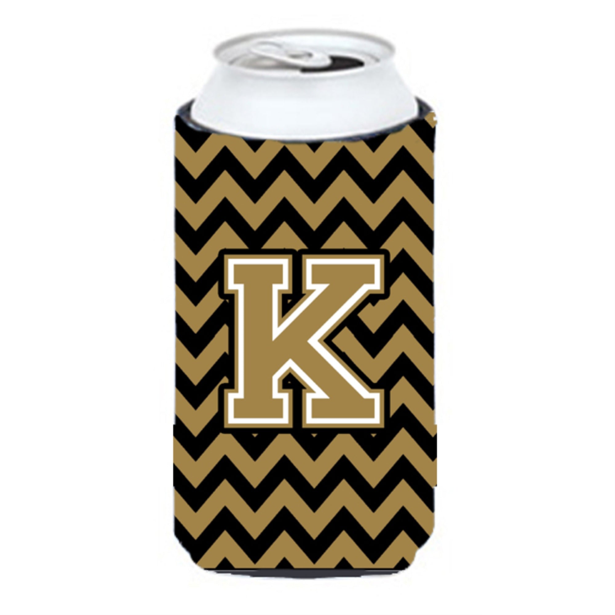 Letter K Chevron Black And Gold  Tall Boy Beverage Insulator Hugger Cj1050-Ktbc