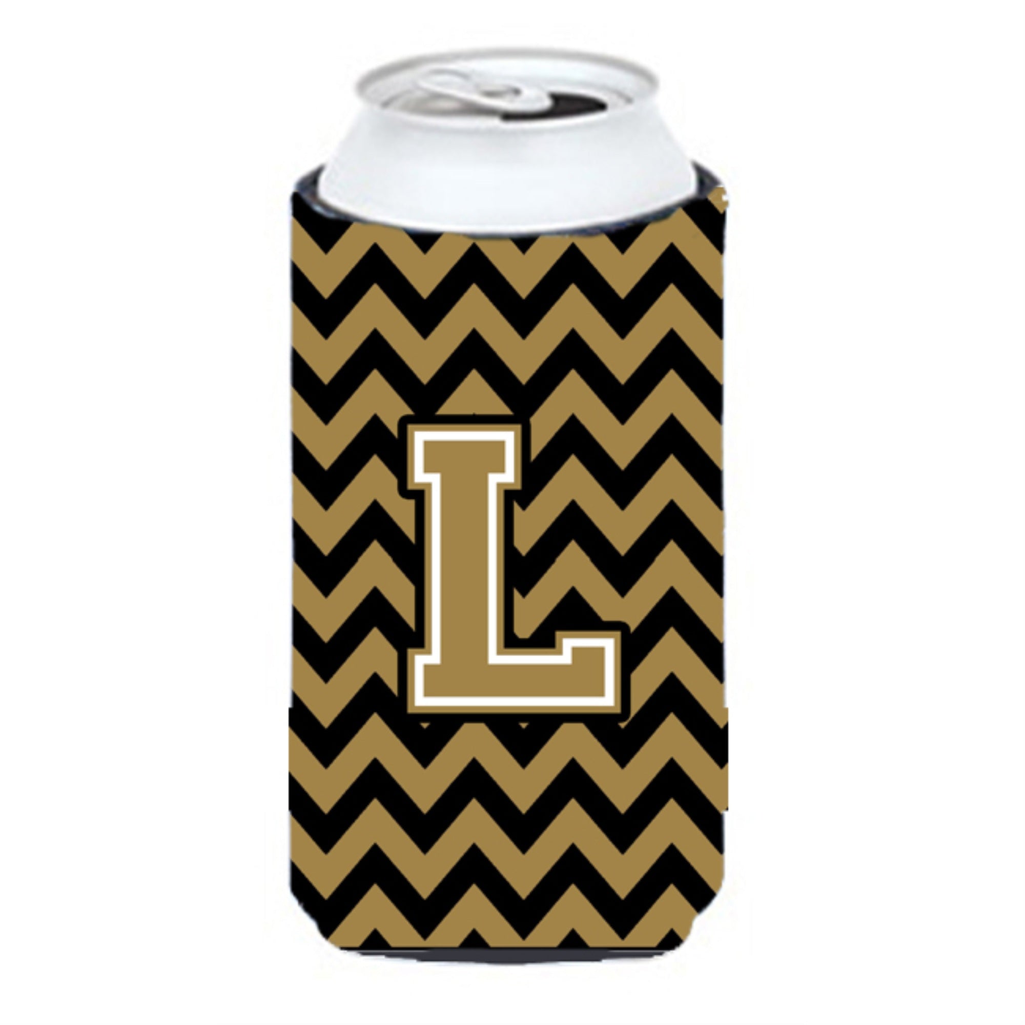 Letter L Chevron Black And Gold  Tall Boy Beverage Insulator Hugger Cj1050-Ltbc