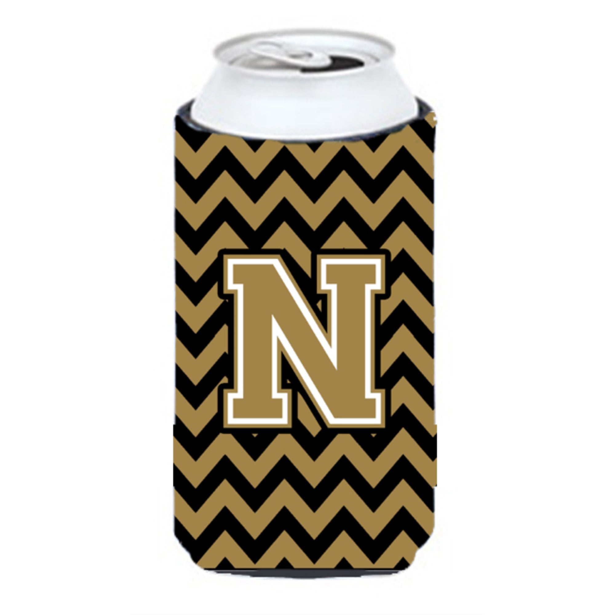 Letter N Chevron Black And Gold  Tall Boy Beverage Insulator Hugger Cj1050-Ntbc