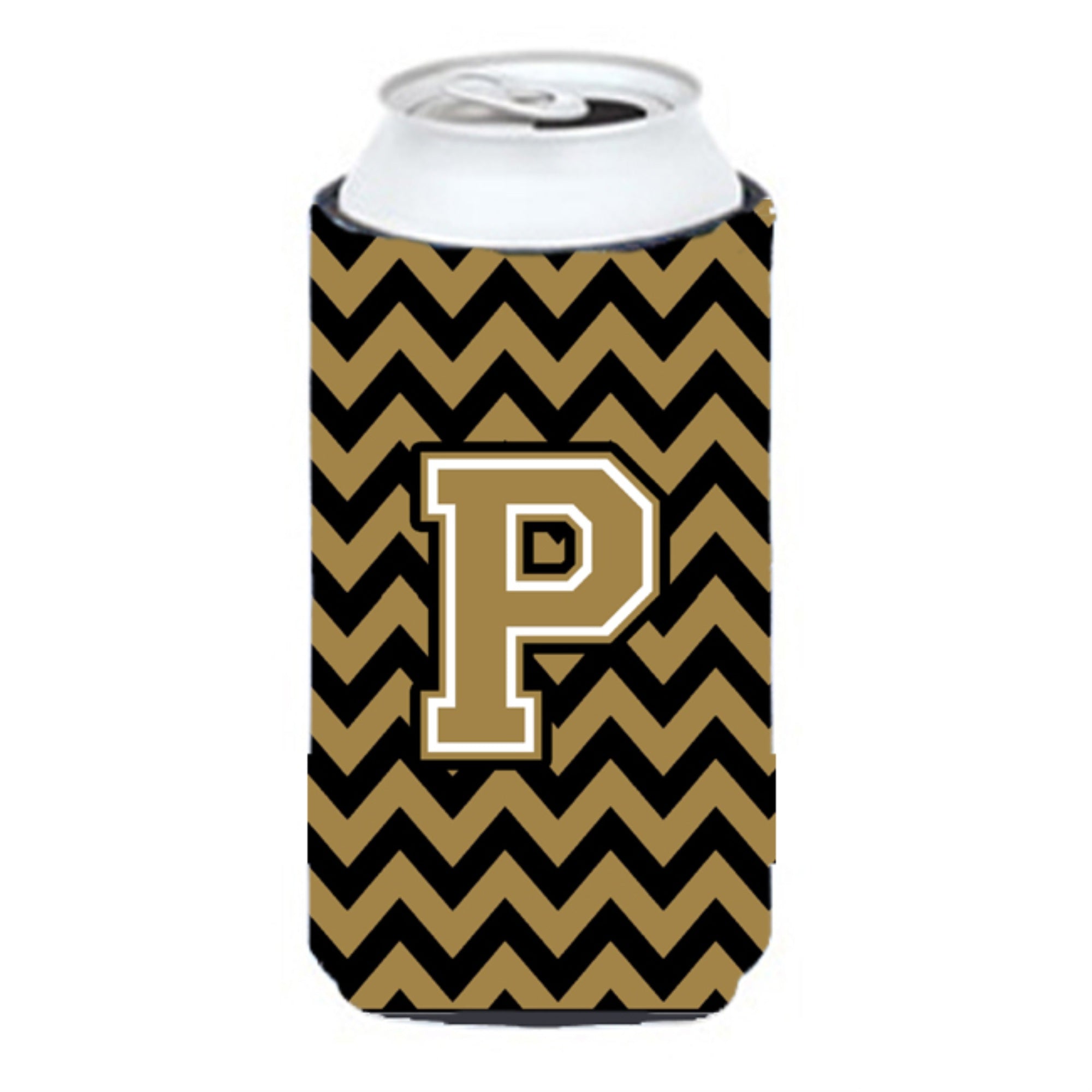 Letter P Chevron Black And Gold  Tall Boy Beverage Insulator Hugger Cj1050-Ptbc