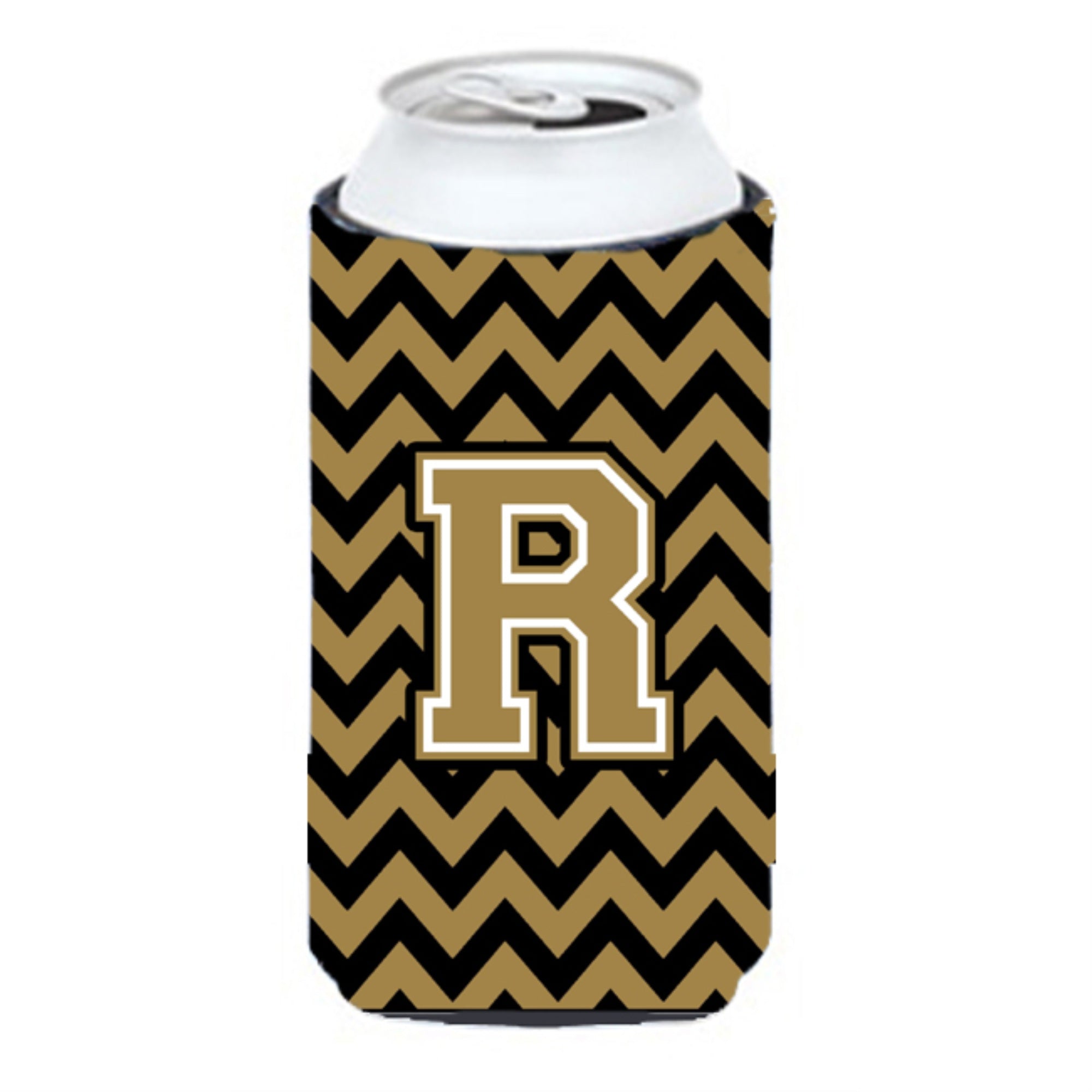 Letter R Chevron Black And Gold  Tall Boy Beverage Insulator Hugger Cj1050-Rtbc