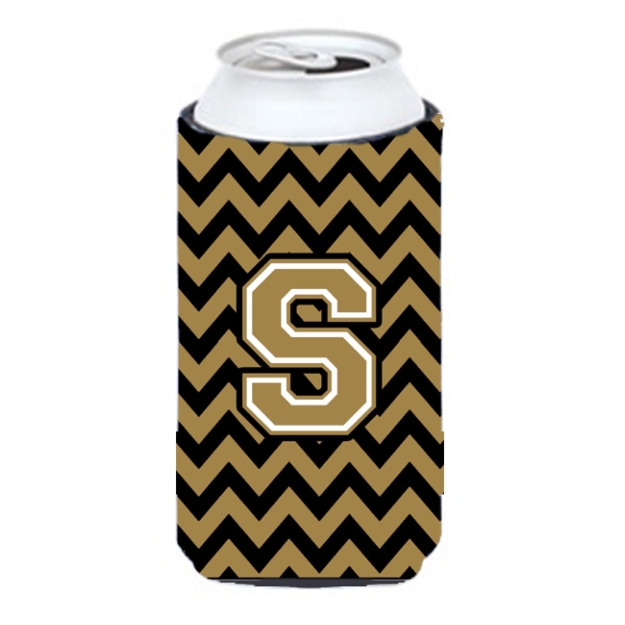 Letter S Chevron Black And Gold  Tall Boy Beverage Insulator Hugger Cj1050-Stbc